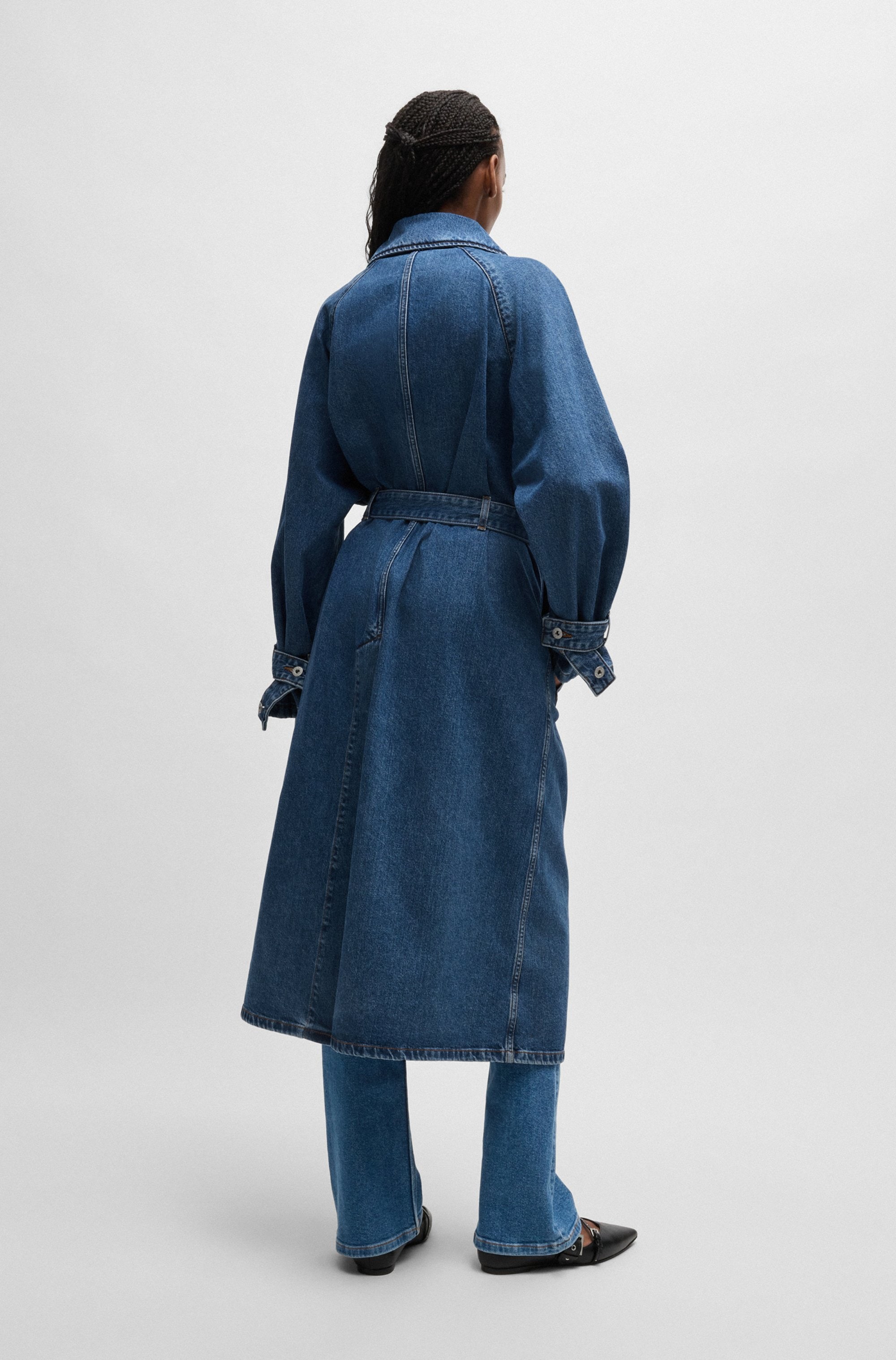 HUGO Blue Trenchcoat »Garena«, mit Taillengürtel, All Over Denim Fashion Piece Jeanstrenchcoat
