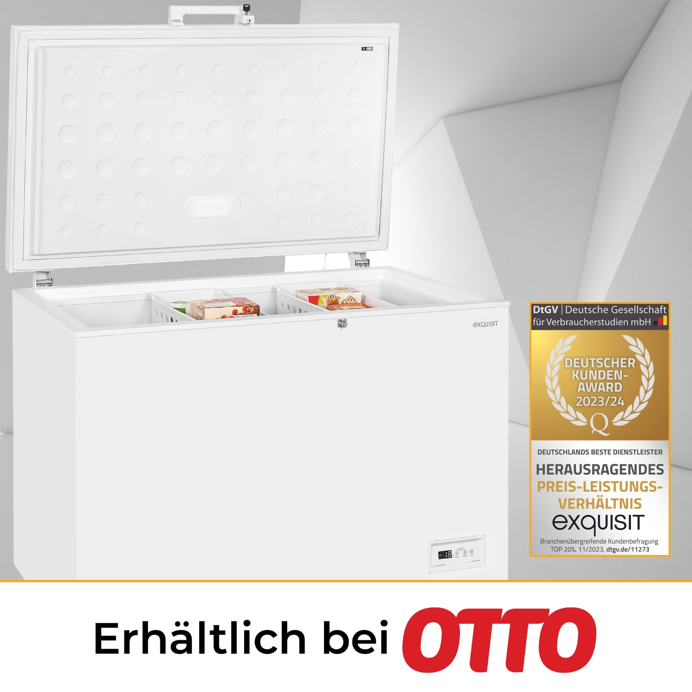 exquisit Gefriertruhe »GT320-HE-041D weiss« 84,5 cm hoch 112 cm breit 308 Liter Nutzinhalt, Schnellgefrierfunktion