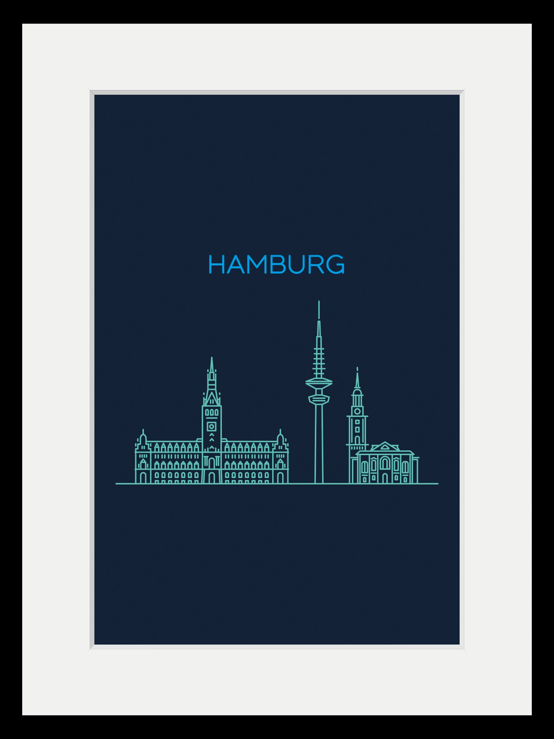 queence Bild »Hamburg Sightseeing«, Städte-Stadt-Deutschland-Kirche-Gebäude-Schriftzug-Hamburg, (1 St.), HD Premium Poster-Druck inkl. Holzrahmen