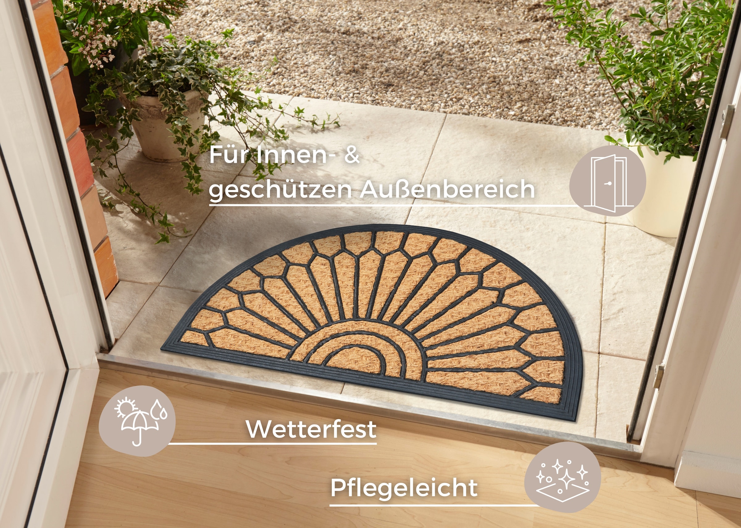 HANSE Home Fußmatte »Mix Mats Gummi-Kokos Halbrund Geometric Ornament, Türmatte«, halbrund, 15 mm Höhe, Kokos, Gummi, Schmutzfangmatte, Outdoor, Rutschfest, Innen, Kokosmatte
