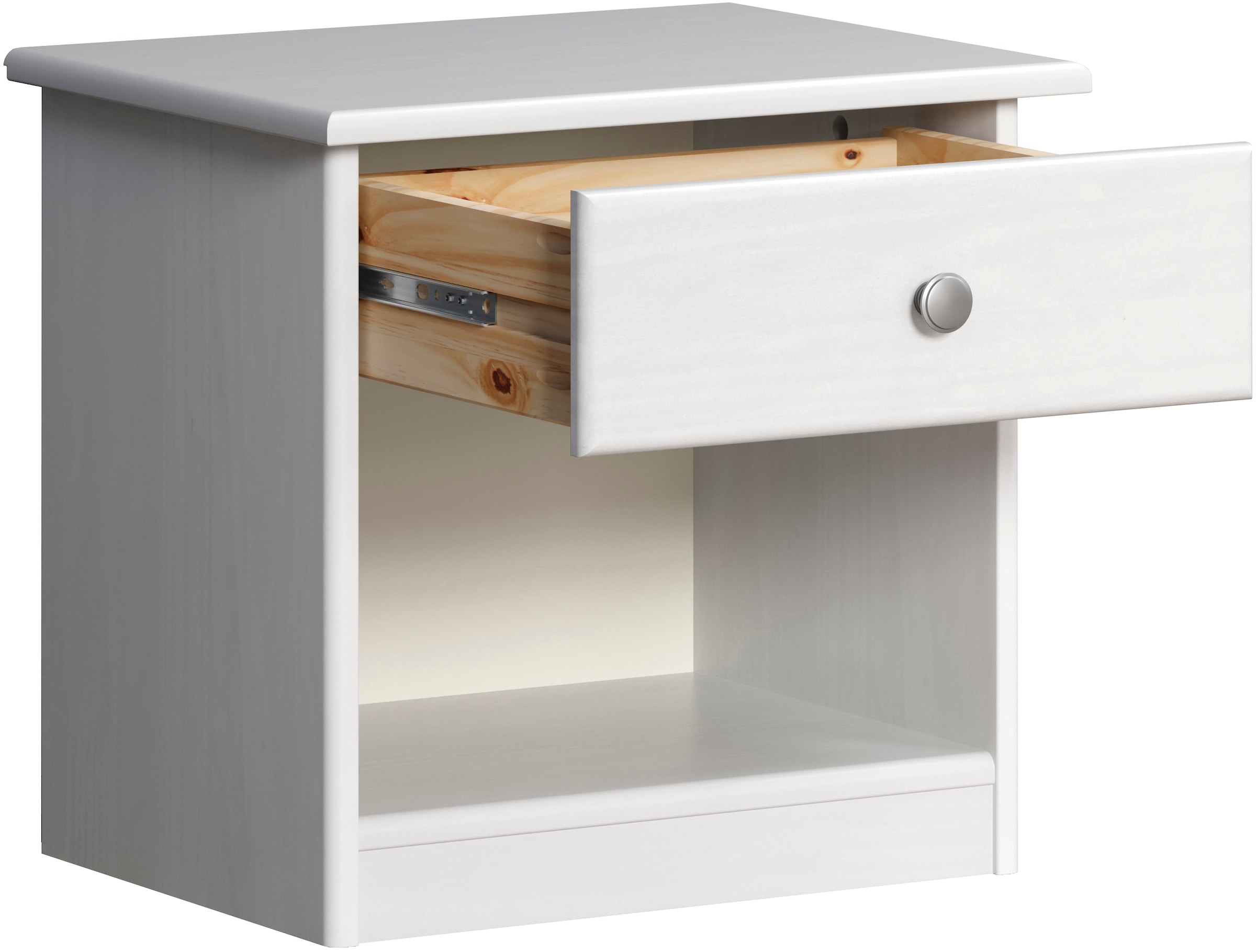 Home affaire Nachtkommode »Delsbo Nachtschrank Schrank Schlafzimmer Beistellschrank«, (1 St., Landhaus Design aus Kiefernholz), Massivholz Nachttisch Weiß lackiert - Nachtkonsole (B/T/H) 44/34/41 cm