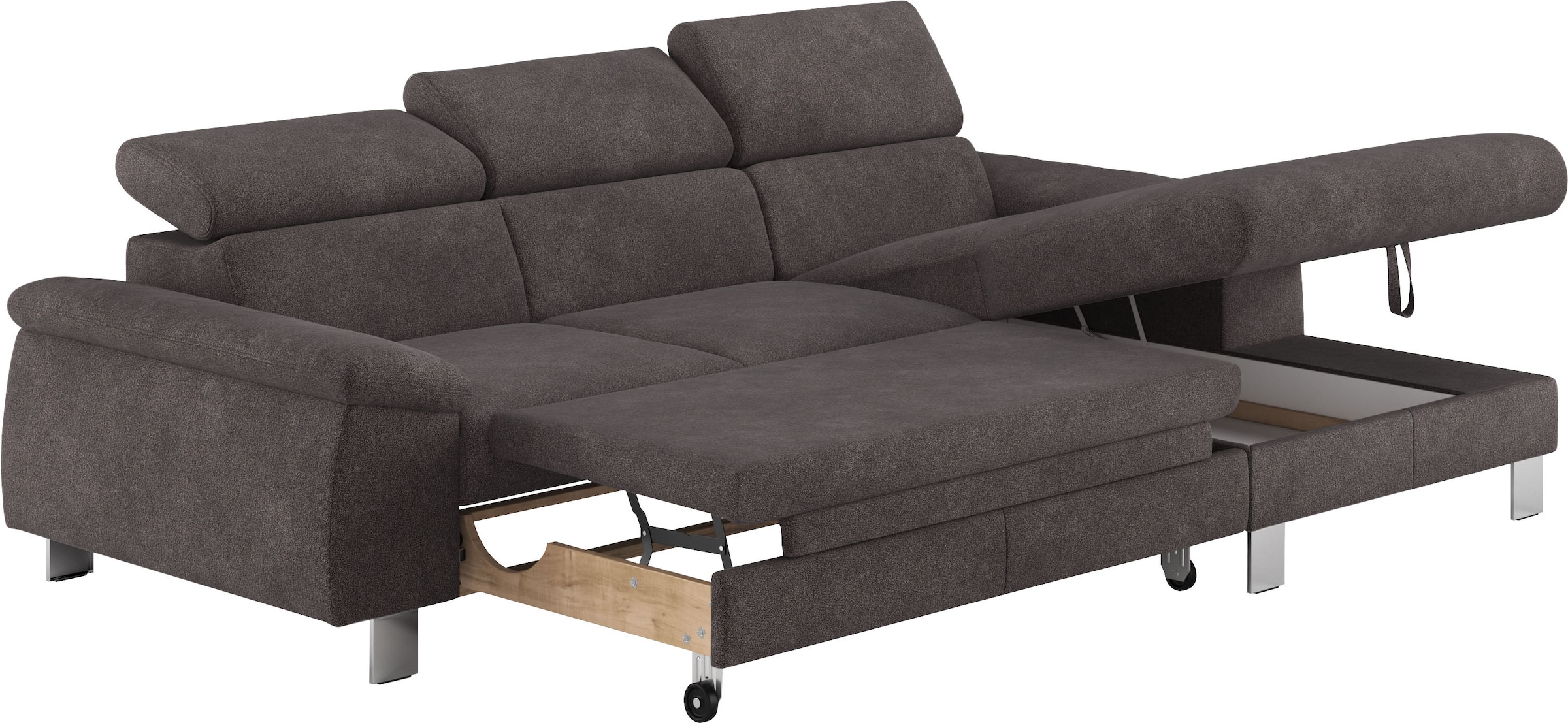 COTTA Ecksofa Komaris, Ecksofa, wahlweise mit RGB-LED-Beleuchtung und Bettfunktion/Bettkasten