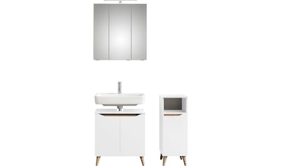 Badmöbel-Set »Quickset 3-teilig, Waschbeckenunterschrank mit LED-Spiegelschrank«, (7 St.)