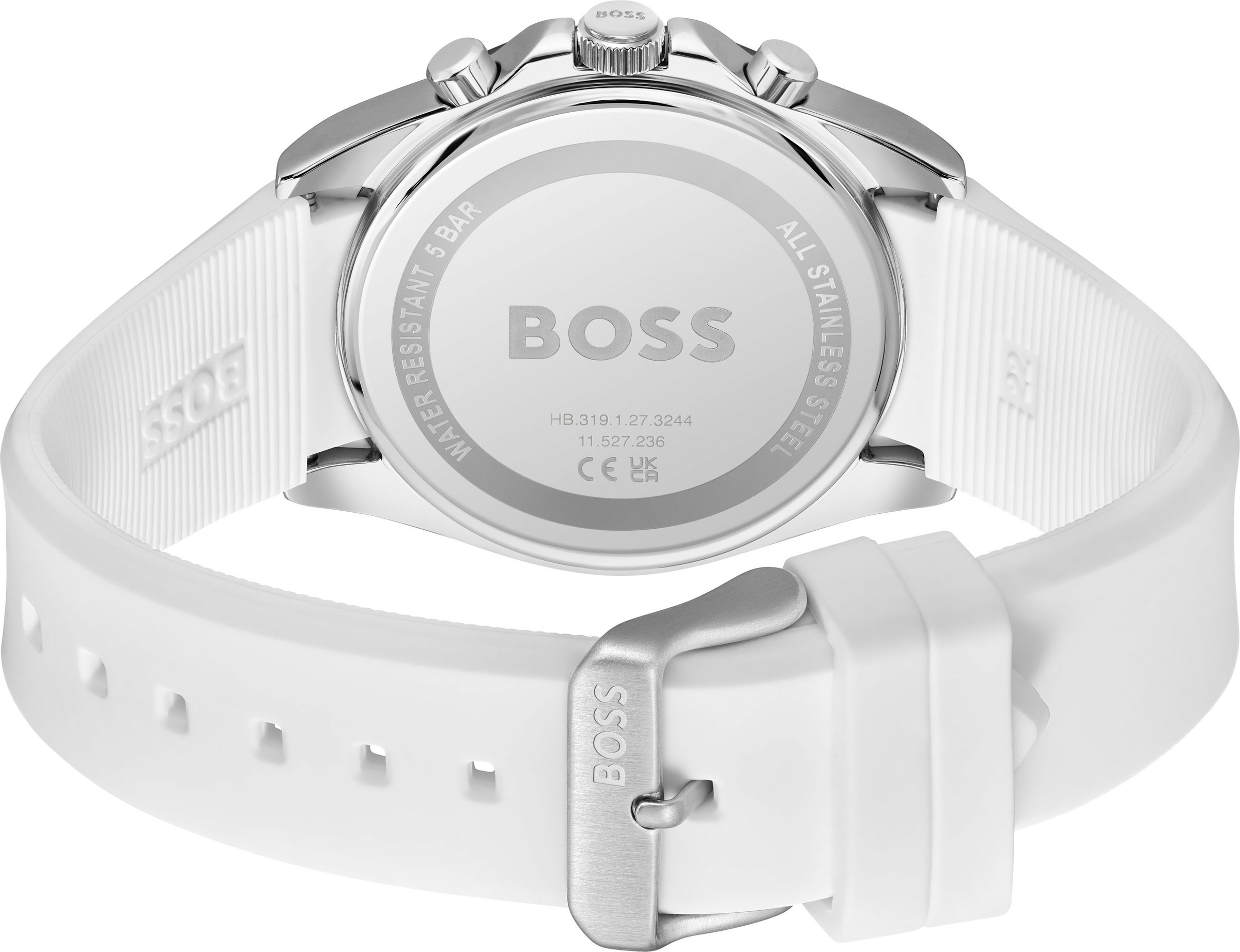 BOSS Chronograph »STRIKE CHRONO« Quarzuhr, Armbanduhr, Herrenuhr, Silikonarmband, analog, Tag