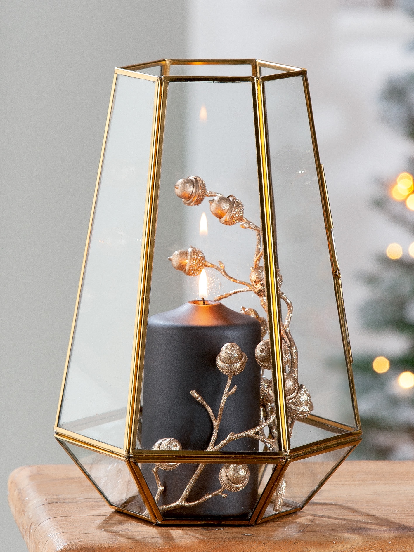 GILDE Windlicht »Kerzenhalter Cozy, 6-eckig«, (1 St.), 1-flammig, aus Metall und Glas, Höhe ca. 30 cm