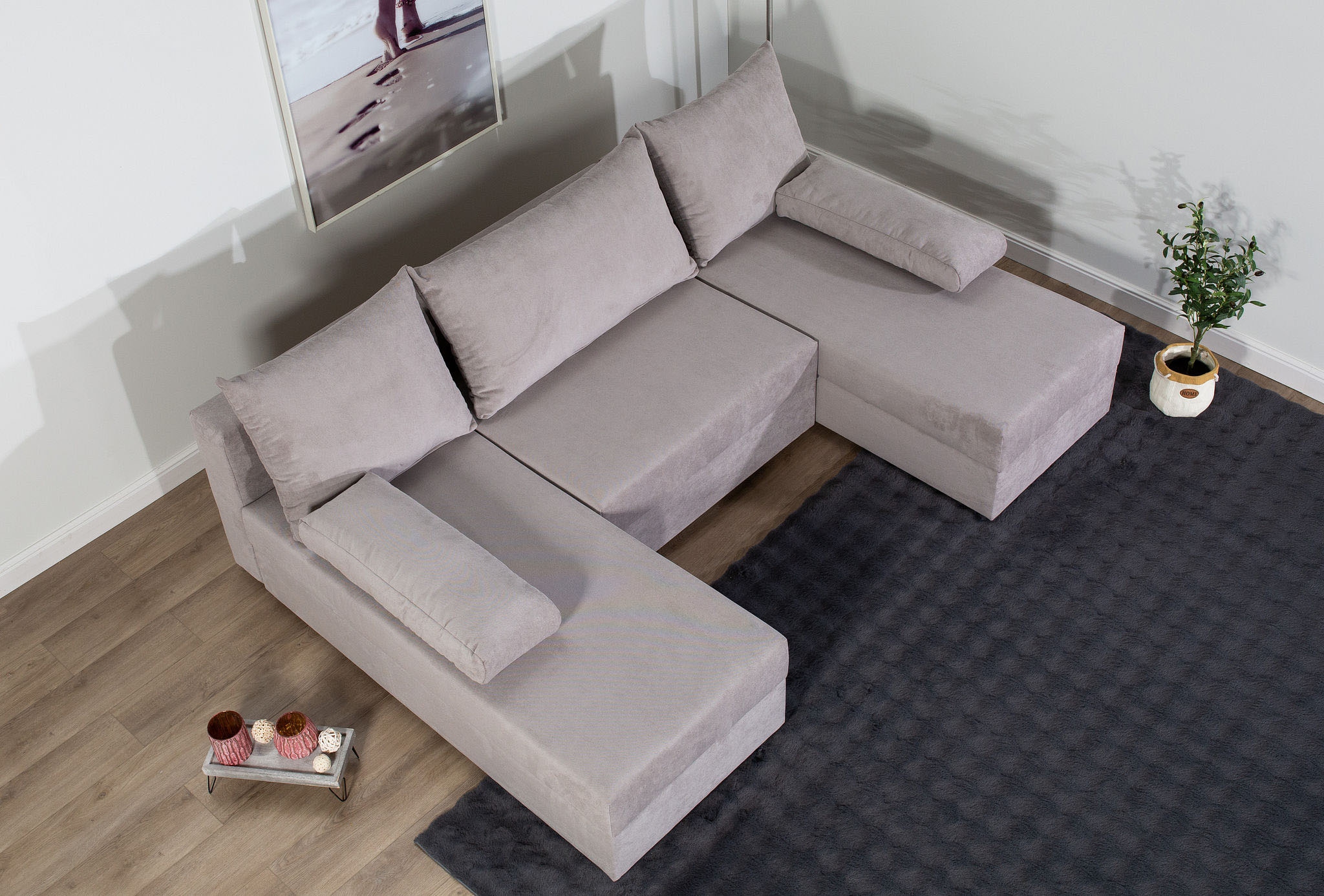 COLLECTION AB Wohnlandschaft »Pico U-Form, Breite 220, mit Schlaffunktion, Bettkasten & Zierkissen«, Liegefläche 117x220 cm