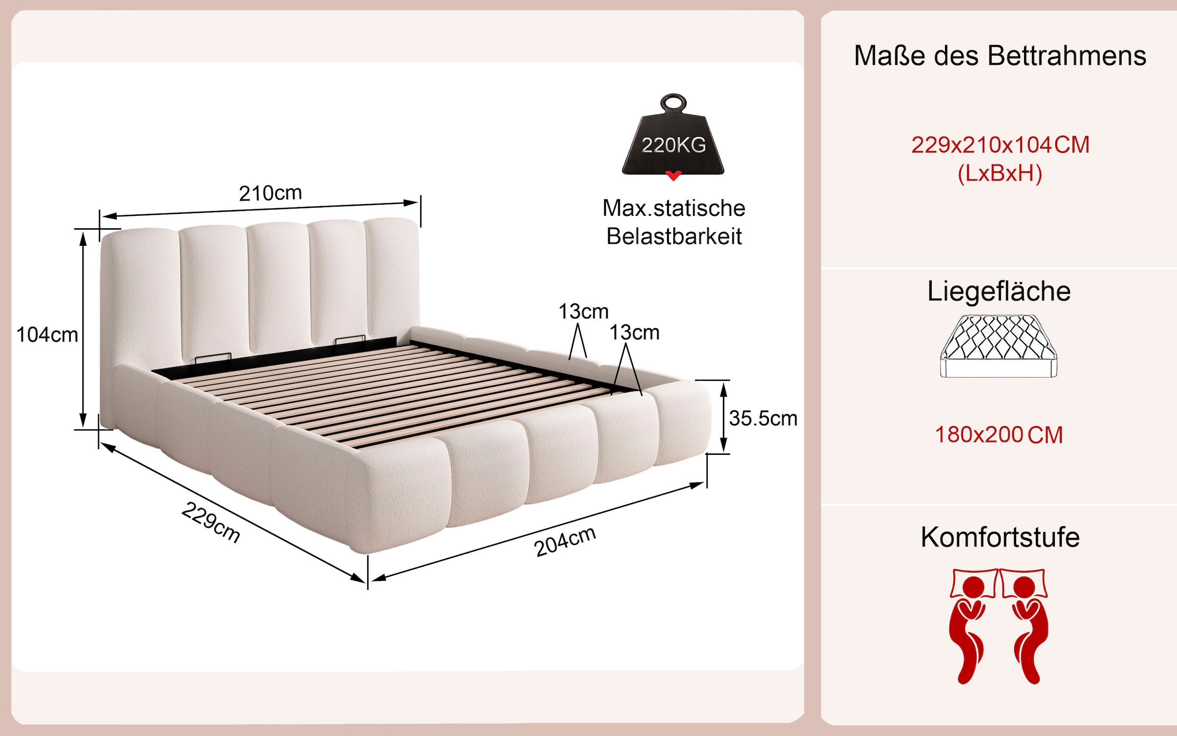 Home affaire Polsterbett »MERLINDA in der Breite 180cm, inkl. Lattenrost und Bettkasten« gepolstertes Kopfteil und Rahmen, Bezug im Chenillecharakter
