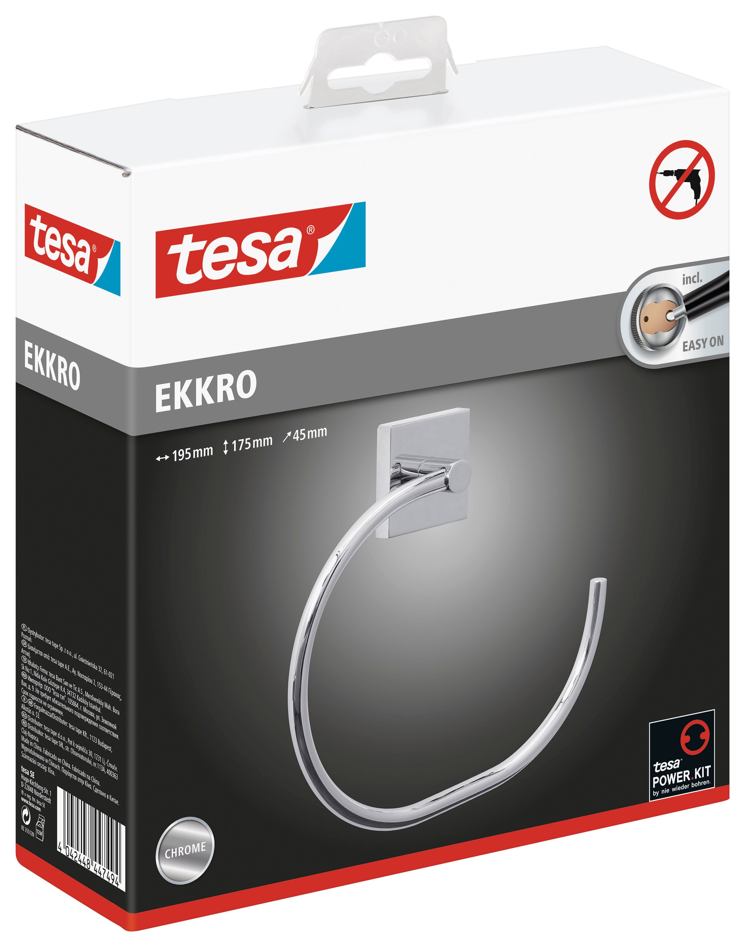 tesa Handtuchstange »EKKRO Badetuchstange ohne Bohren - 5 cm : 64,5 cm  : 6,0 cm« selbstklebende Handtuchhalterung - chrom - silber glänzend