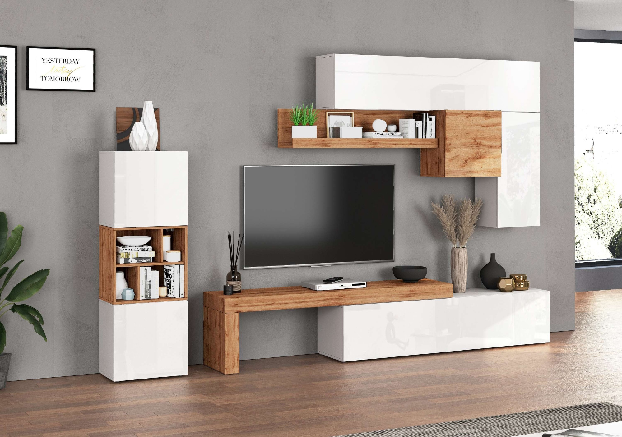 INOSIGN Wohnwand »Chronos Wohnwand, Medienwand, 8-er set«, (Set, 8 St.), ca. 320 cm mit Hängeschränke, Würfel, Regal, Lowboard, Made in Italy
