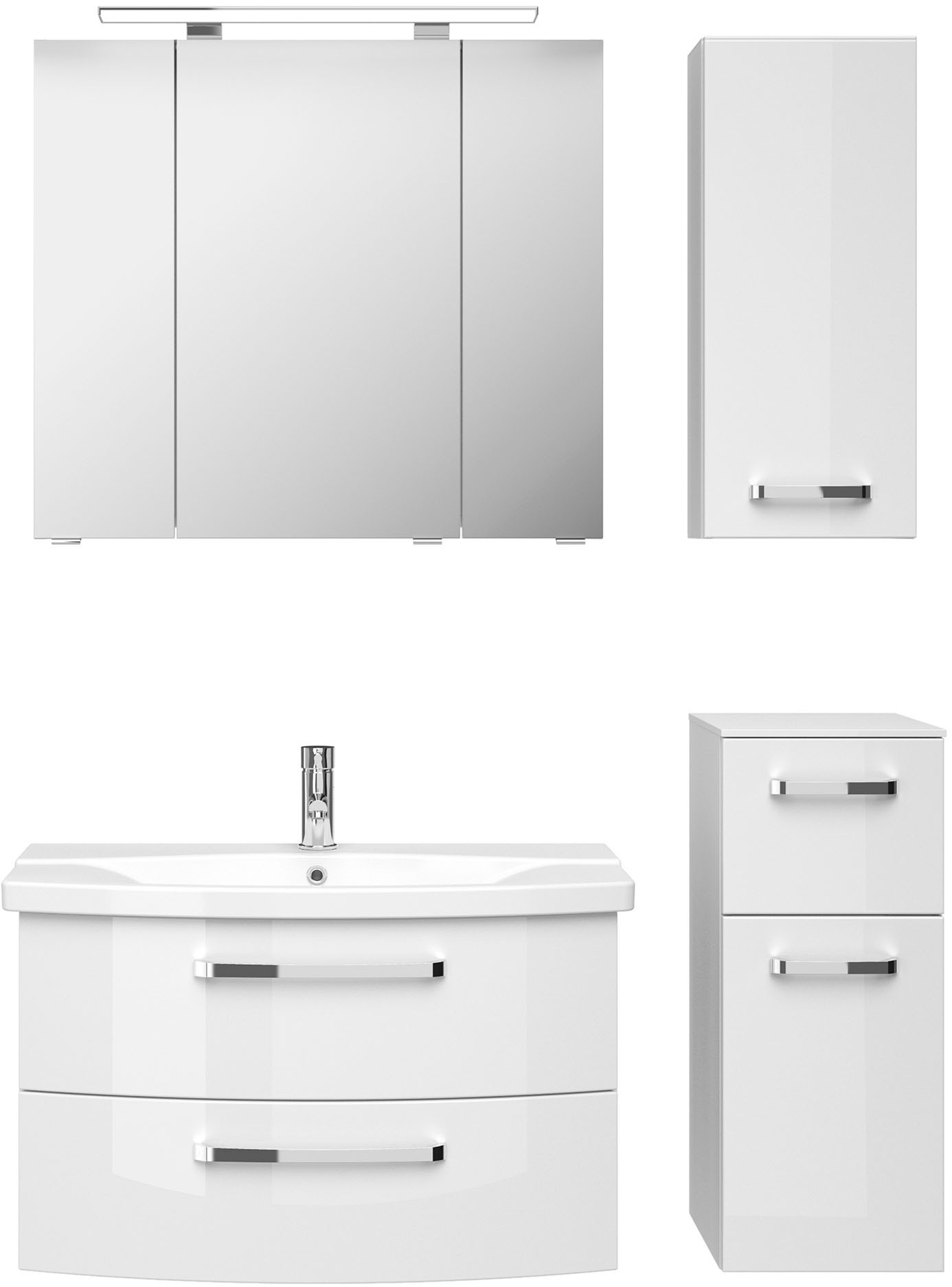 Saphir Badmöbel-Set »Serie 4010 4-teilig Keramik-Waschtisch mit LED-Spiegelschrank«, (Set), Badezimmer Set mit Unterschrank, Hängeschrank, inkl. Türdämpfer