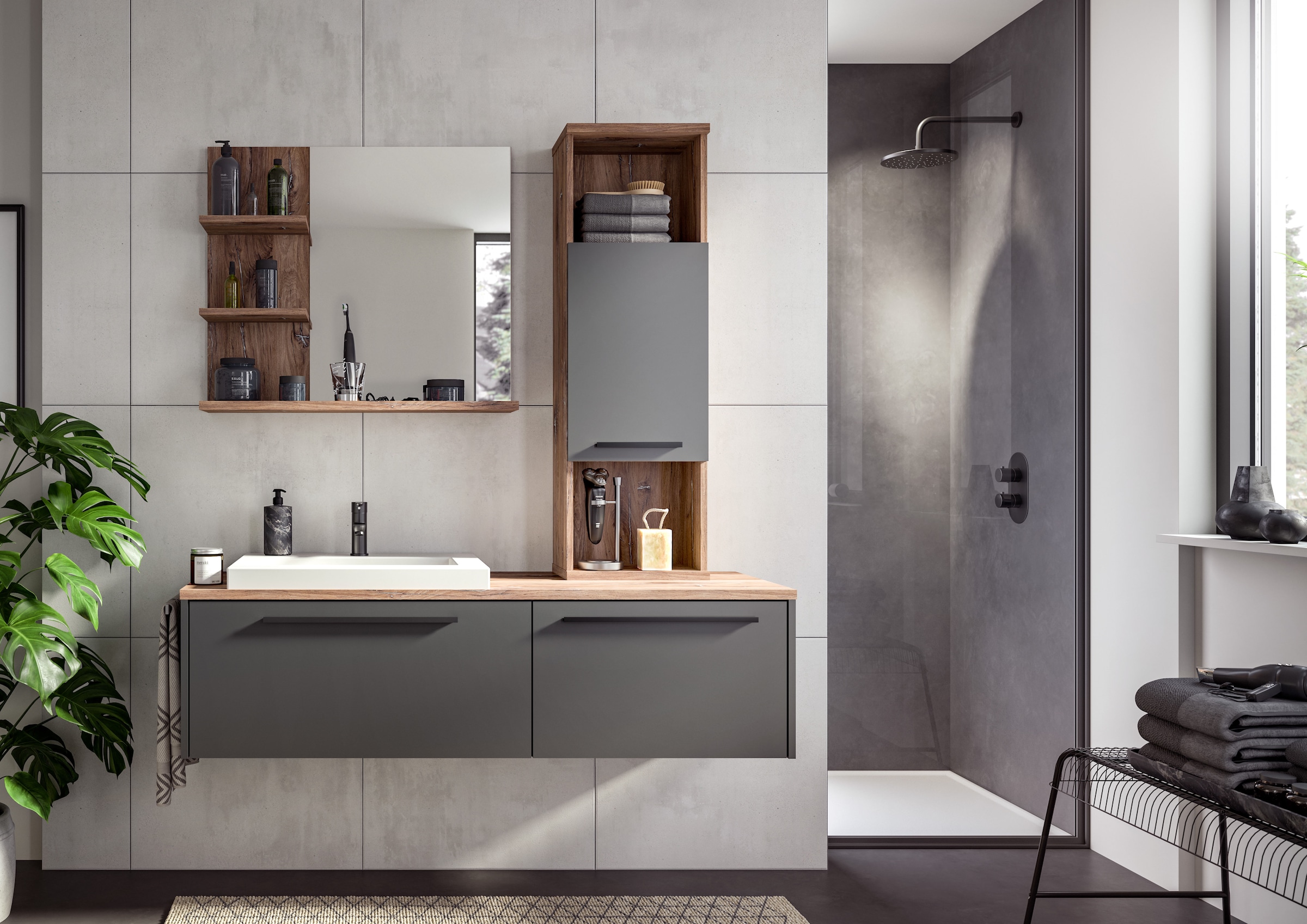 welltime Spiegel »Agen, Breite 80 cm, 3 Ablageböden, hochwertiges Spiegelglas«, (1 St.), Badmöbel, Spiegel, Wandspiegel, Bad, Badezimmer
