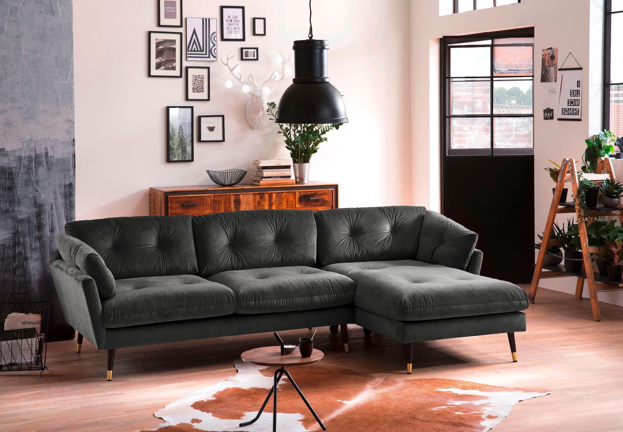 Trends by HG Ecksofa »Japan L-Form«, mit Fuß in Holz-Metallkombination, Recamiere rechts oder links