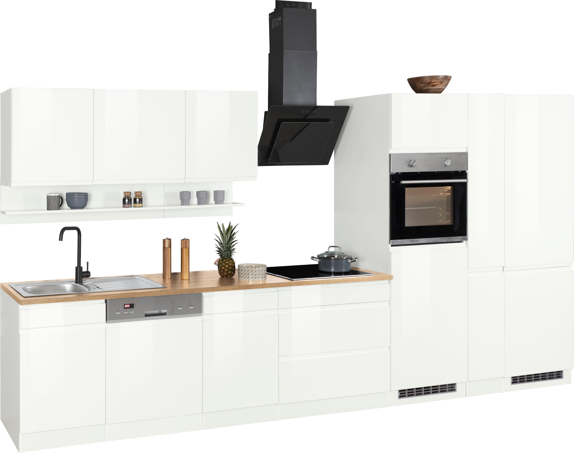HELD MÖBEL Küchenzeile »Virginia«, Breite 390 cm, mit Glaskeramik-oder Induktionskochfeld