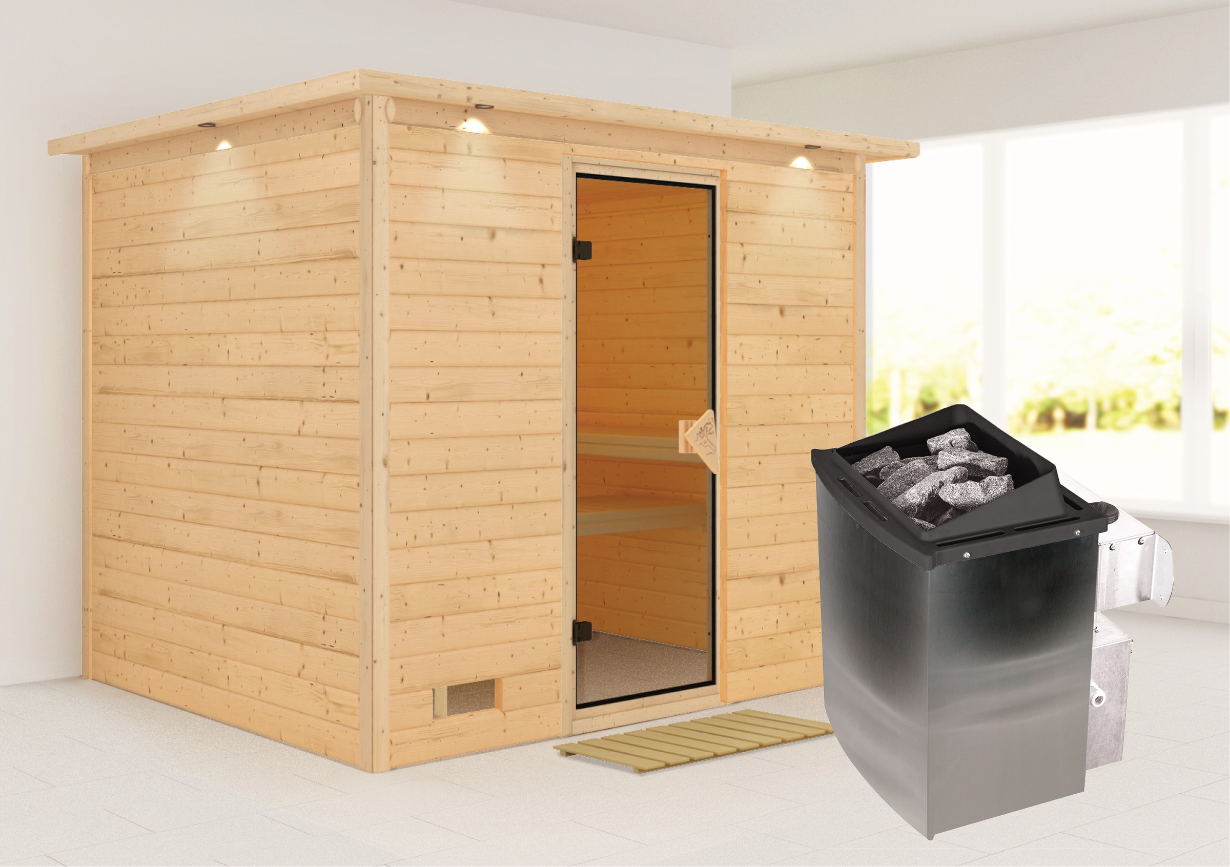 Karibu Sauna »Soraja«, 9-kW-Ofen mit integrierter Steuerung