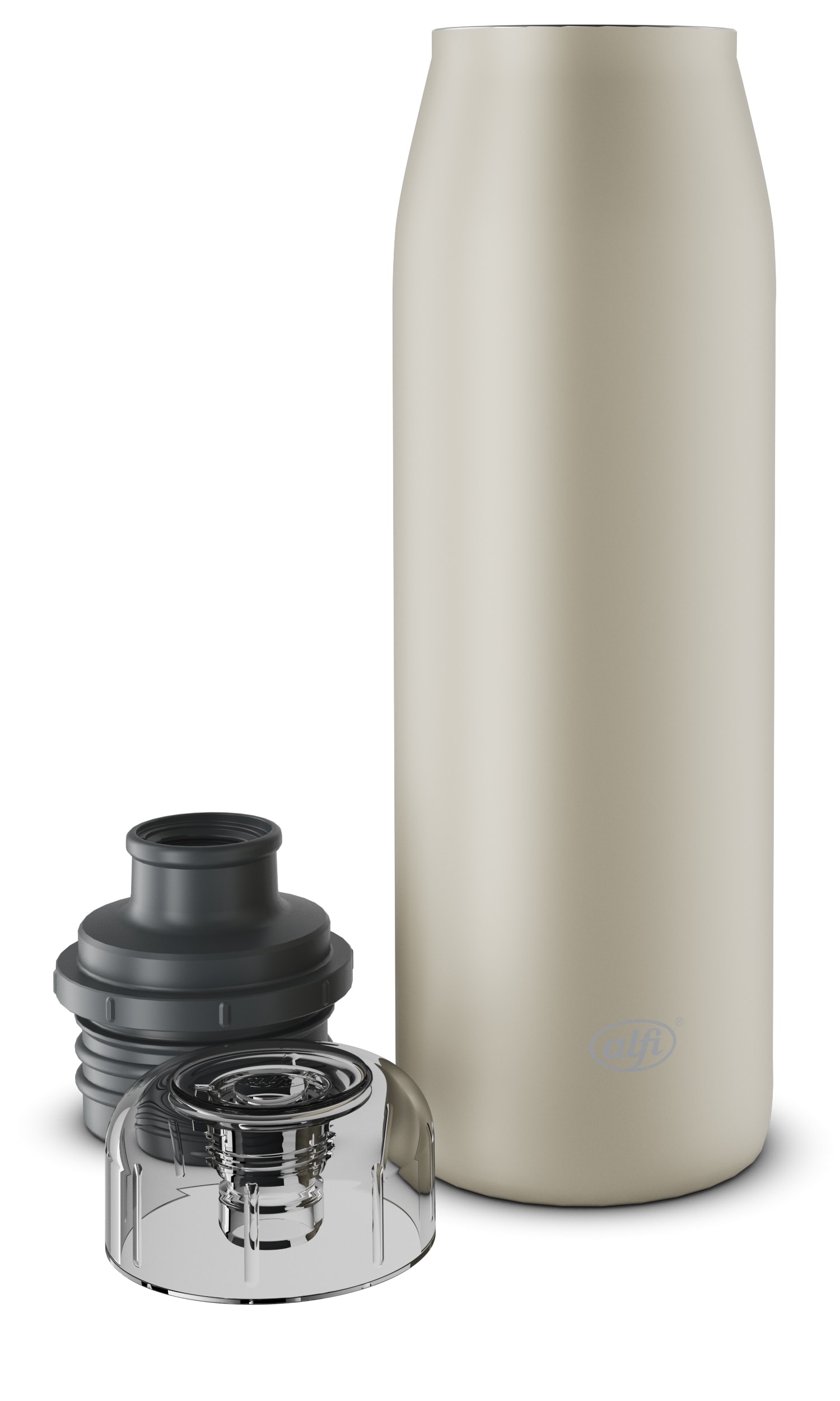 Alfi Isolierflasche »ISO BOTTLE, Edelstahlkörper, spülmaschinenfest«, (1 tlg.), 0,5l, 12h heiß & 24h kalt, Trinköffnung mit konsistentem Trinkfluss