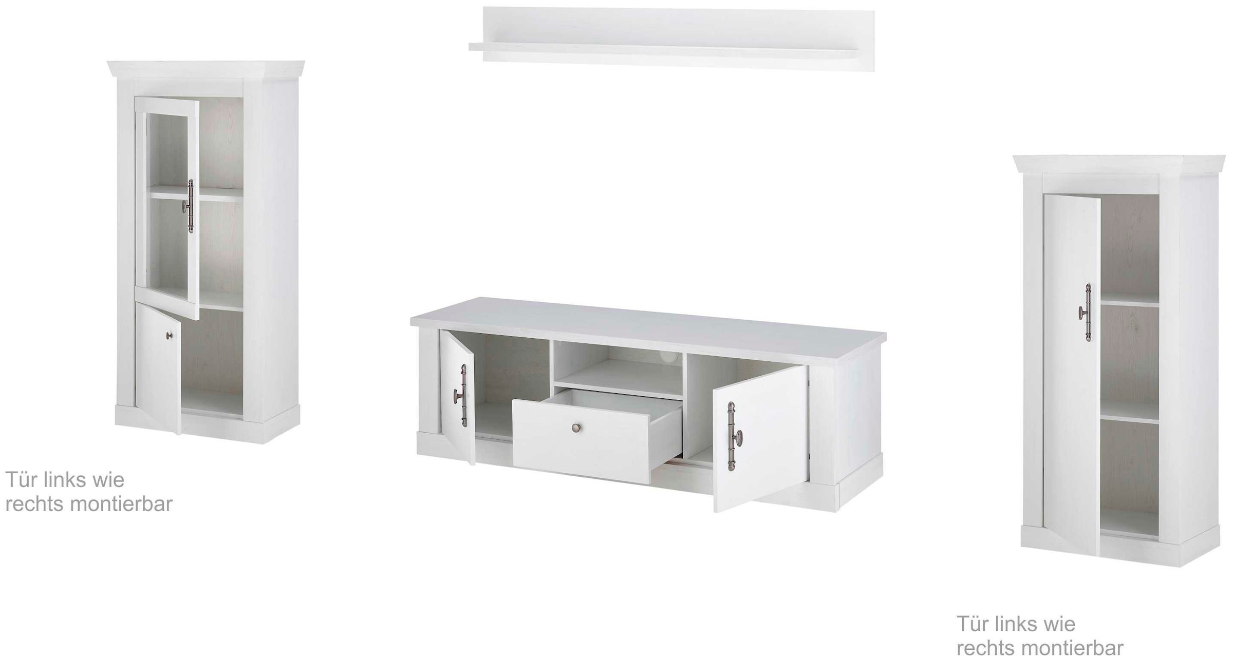 Home affaire Wohnwand »RAVENNA«, (4 St.), im romantischen Landhausstil, Griffe aus Metall, Softclose-Funktion