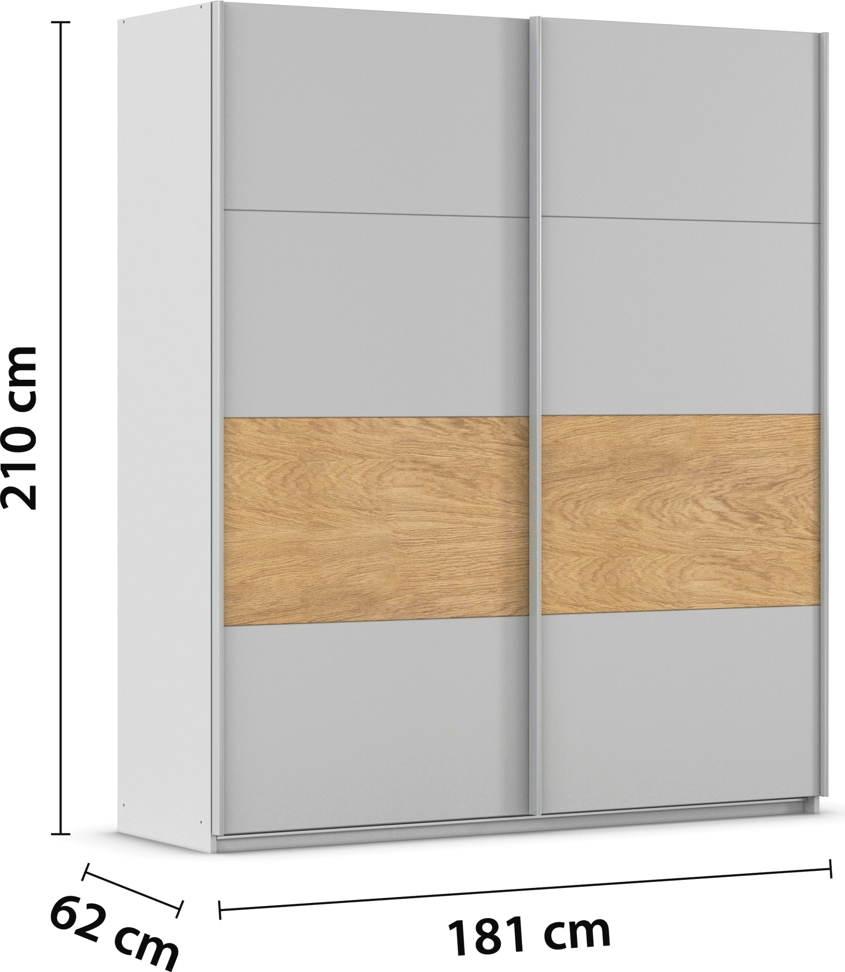rauch Schwebetürenschrank »Kleiderschrank Schrank Garderobe Schlafzimmerschrank MALVA«, Bauchbinde abgesetzt in gebürstetem Eiche Furnier MADE IN GERMANY