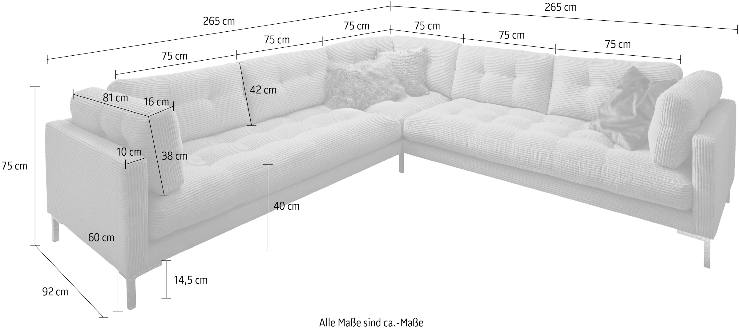 Trends by HG Wohnlandschaft »Landau U-Form«, in Cord-Stoff mit Metallfuß