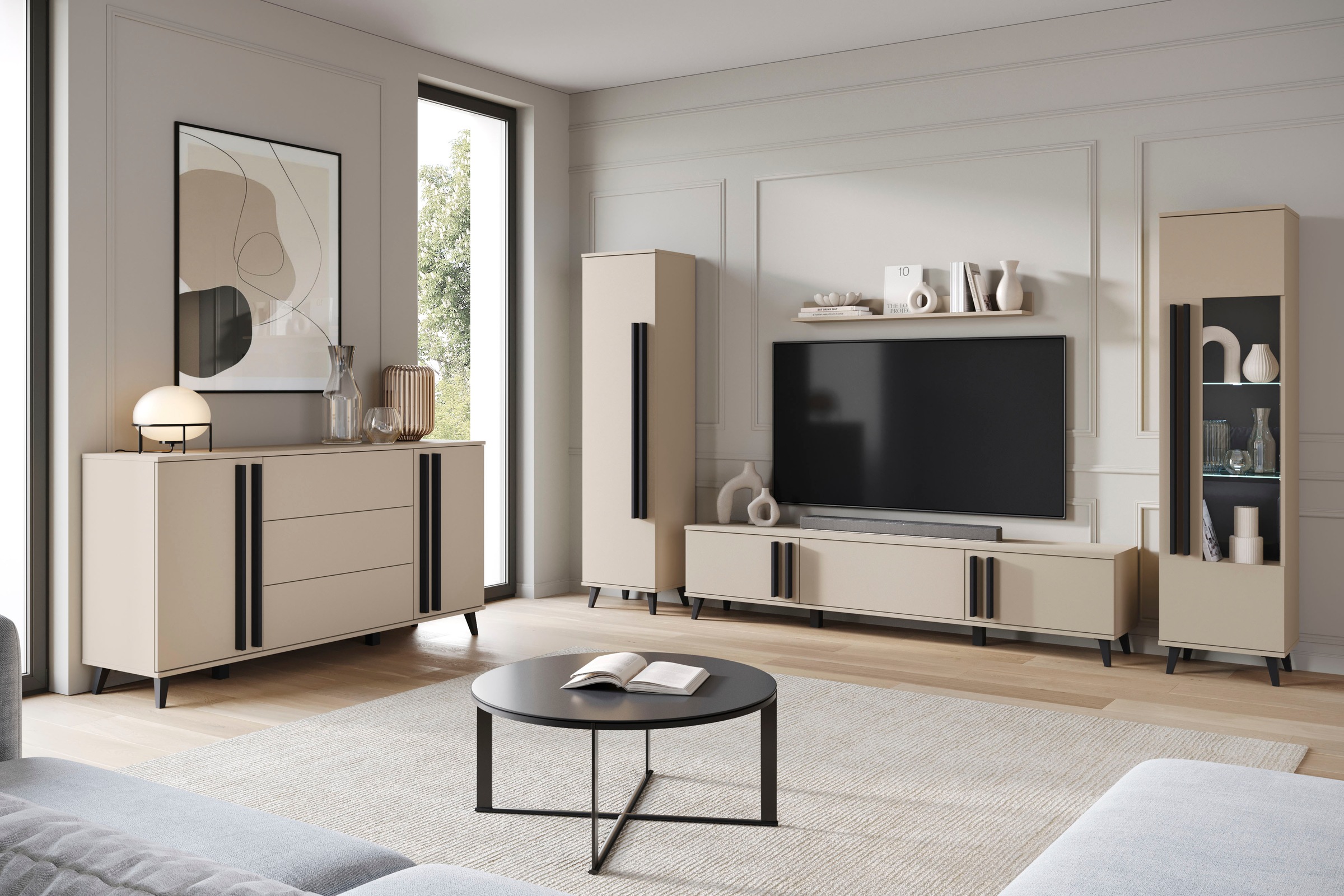 INOSIGN Sideboard »Helsinki, Kommode mit 2 Türen und 3 Schubladen, Breite 150 cm«, (1 St.), Push-to-Open-Schubladen, höhenverstellbare Einlegeböden