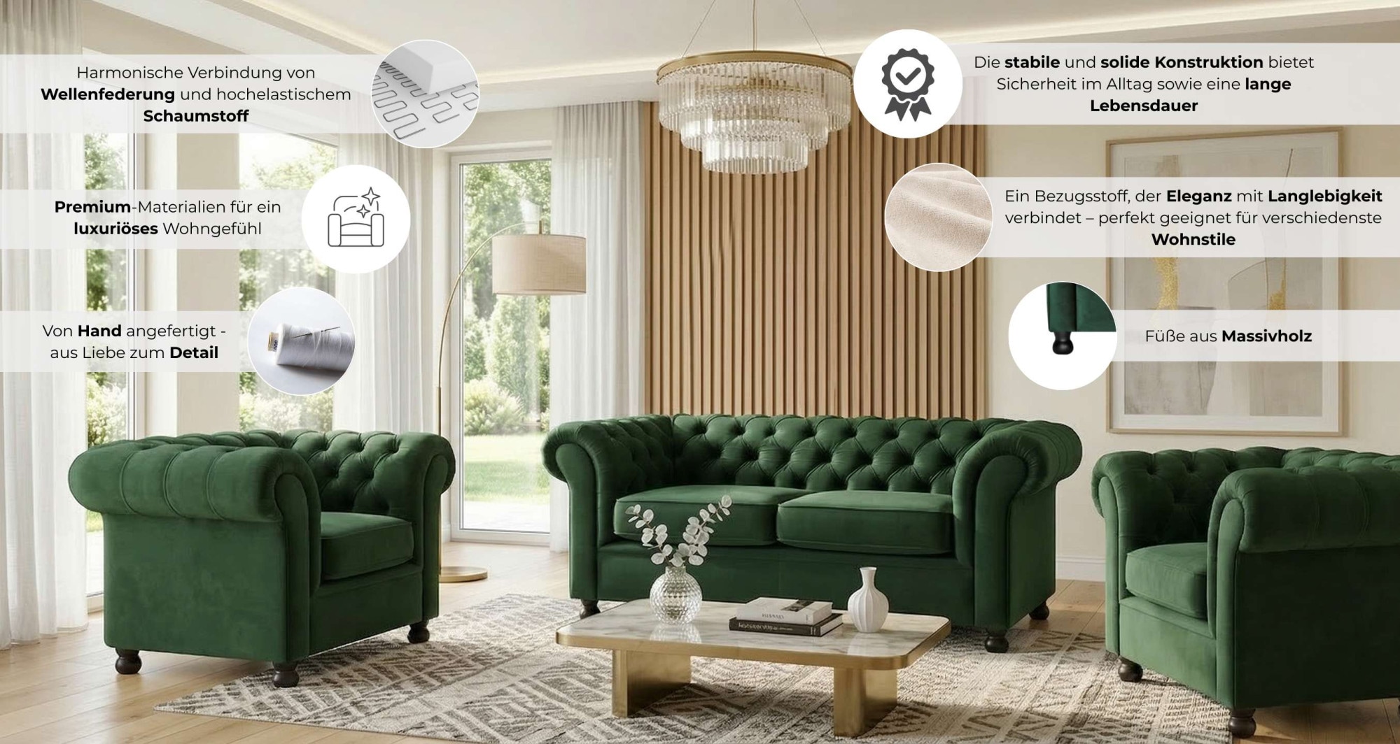 Home affaire 2-Sitzer »BRONNOY Chesterfield Sofa mit aufwendiger Knopfheftung, Breite 152 cm« Sofa mit geschwungenen Armlehnen, Chesterfield-Optik, Glamour