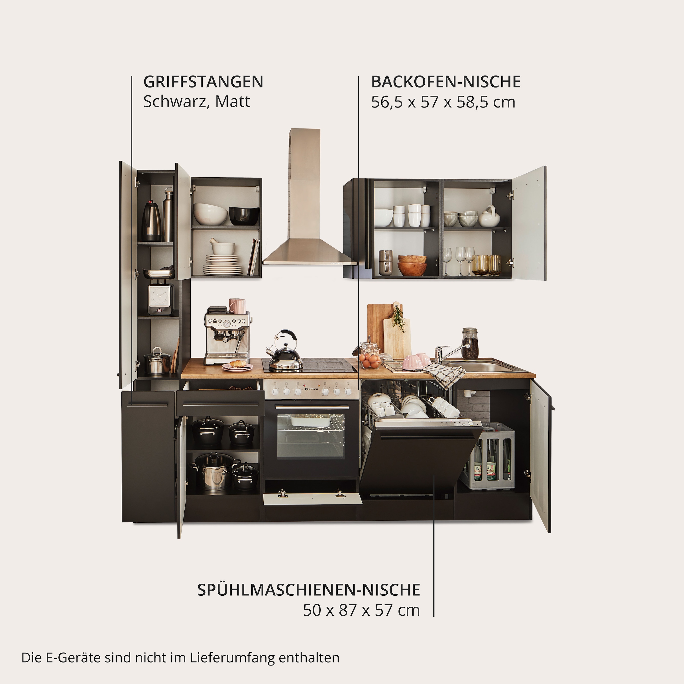 BASIC by Balculina Küchenzeile »Jazz« Breite 250 cm, wahlweise mit E-Geräten