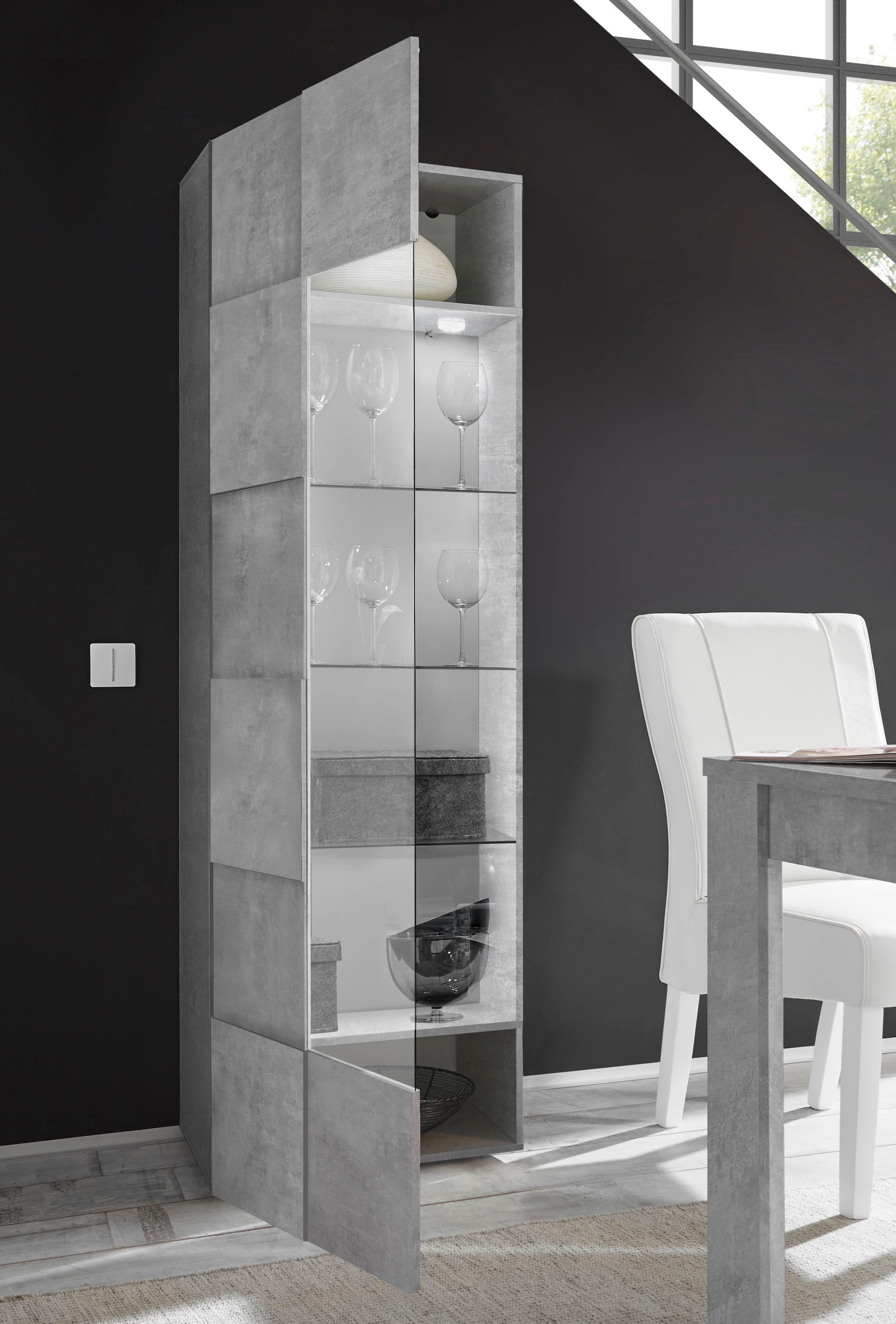 INOSIGN Vitrine »Dama Höhe 187 cm, Breite 60 cm, Stauraumvitrine mit 1 Tür,«, Standvitrine - Front in 3D-Optik, viel Stauraum, verschiedene Farben