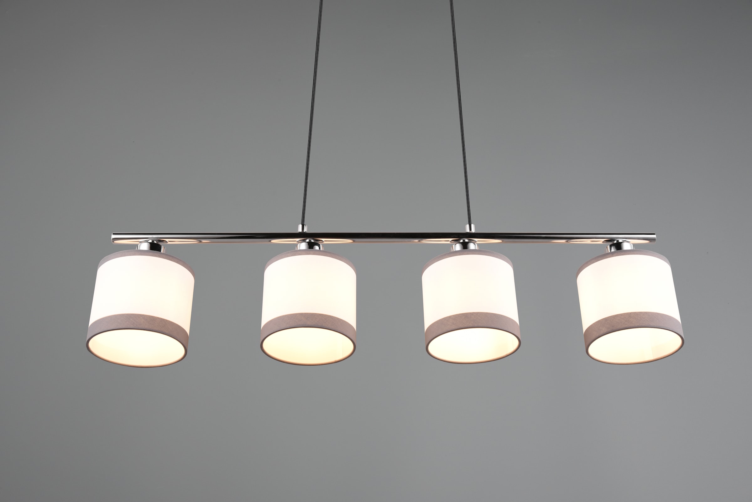 REALITY Leuchten Pendelleuchte »DAVOS, Hängeleuchte 4-flammig exkl 4x E14 max 10W höhenverstellbar«, 4 flammig, Leuchtmittel E14 | Leuchtmittel wechselbar, Hängelampe mit Stoffschirmen 2-farbig Höhe bis max 150cm verstellbar