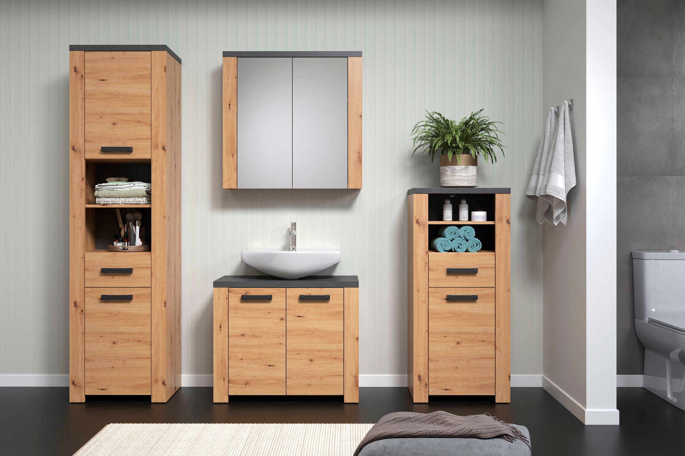 welltime Badezimmer-Set »Ambres« 4 Stk. tlg. Komplettset: Hochschrank, Spie günstig online kaufen