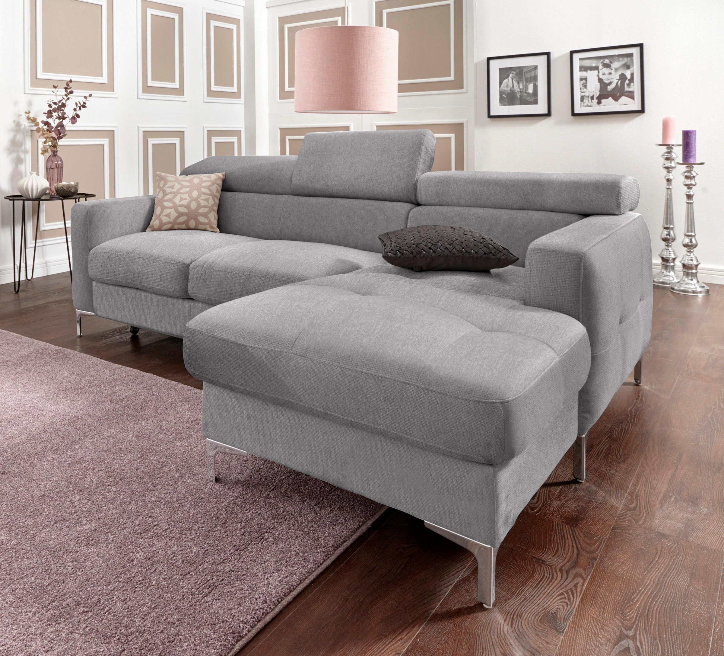 COTTA Polstergarnitur »Sammy L-Form«, (Set), Set bestehend aus: Ecksofa mit Kopfteilverstellung & Hocker