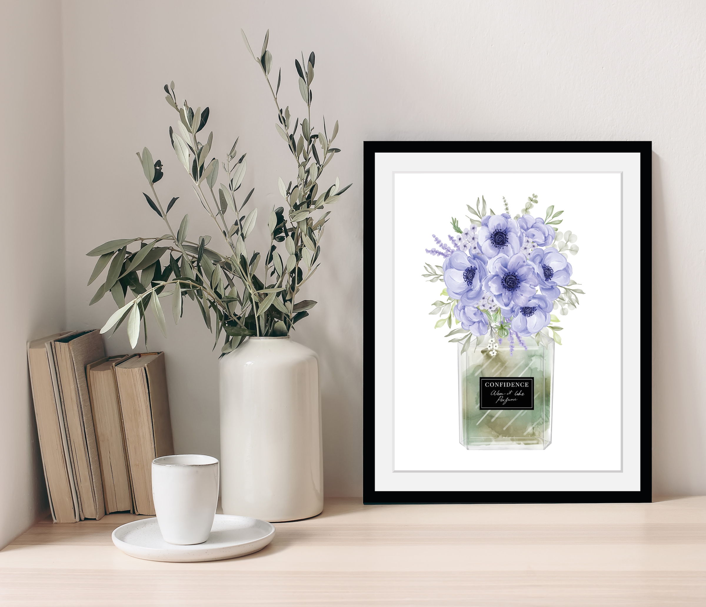 my home Bild mit Rahmen »Blumen Parfüm - Gerahmter Digitaldruck - Wandbild«, Blumen-Blumenbilder-Kunst-Vasen & Töpfe-Gräser, (1 St.), Premium Poster mit Naturholzrahmen, Handarbeit aus Deutschland