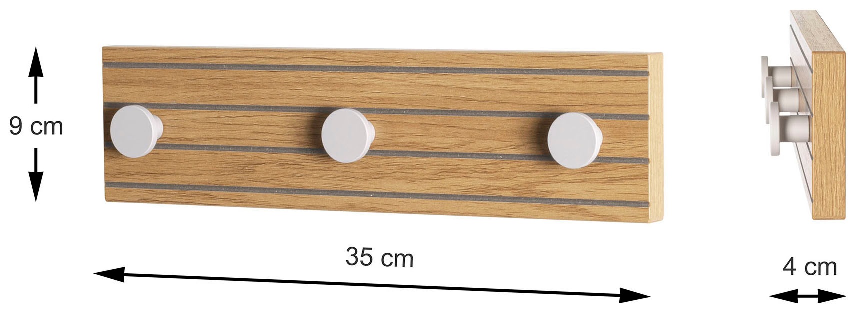 HAKU Wandgarderobe »Flurgarderobe, Garderobe, Garderobenhaken, Garderobenleiste,« 1 Stk. tlg. rechteckig - aus MDF Braun - B/T/H 35/4/9 cm