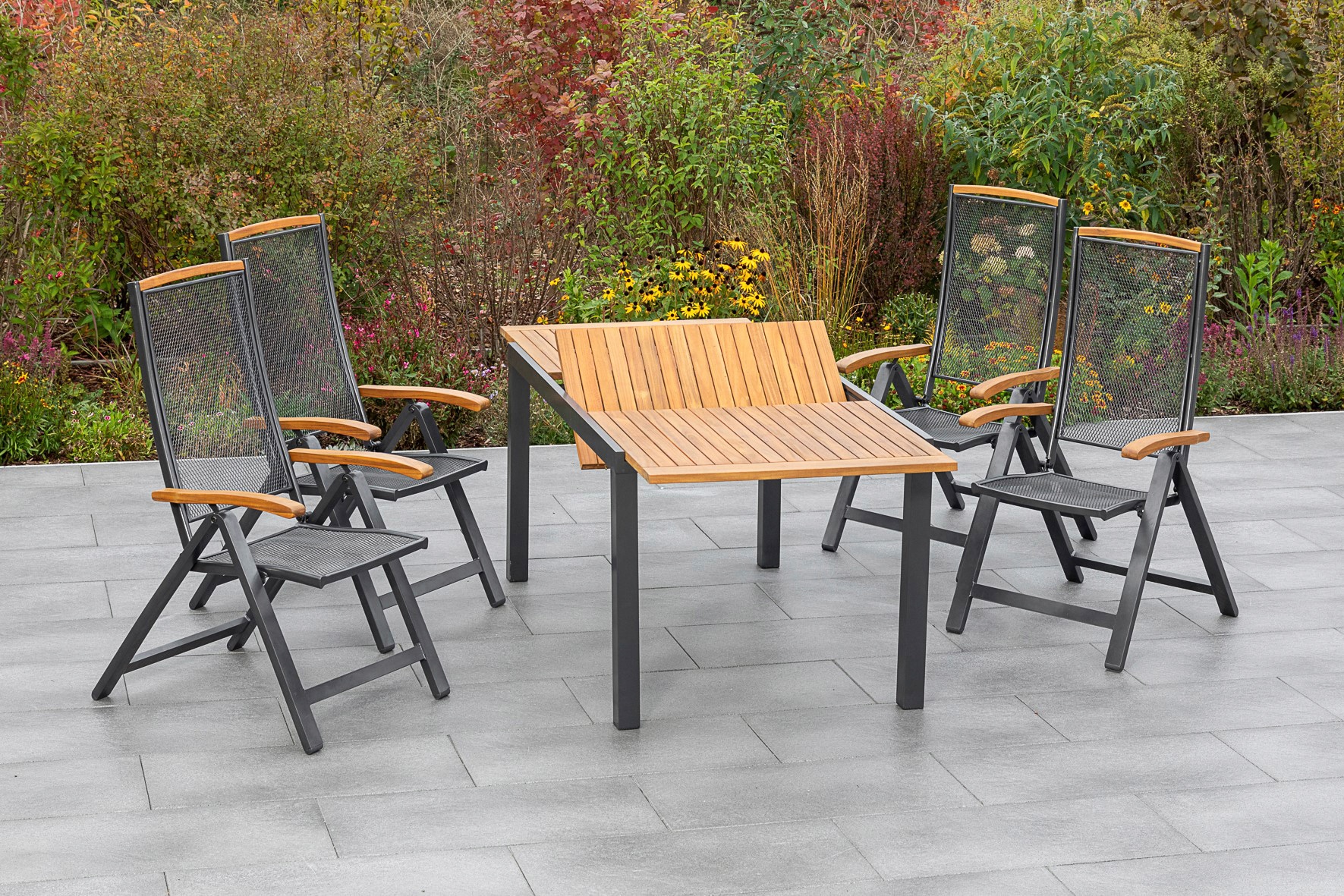MERXX Garten-Essgruppe »Tilos« 5 Stk. tlg. 4 Klappsessel mit ausziehbarem T günstig online kaufen
