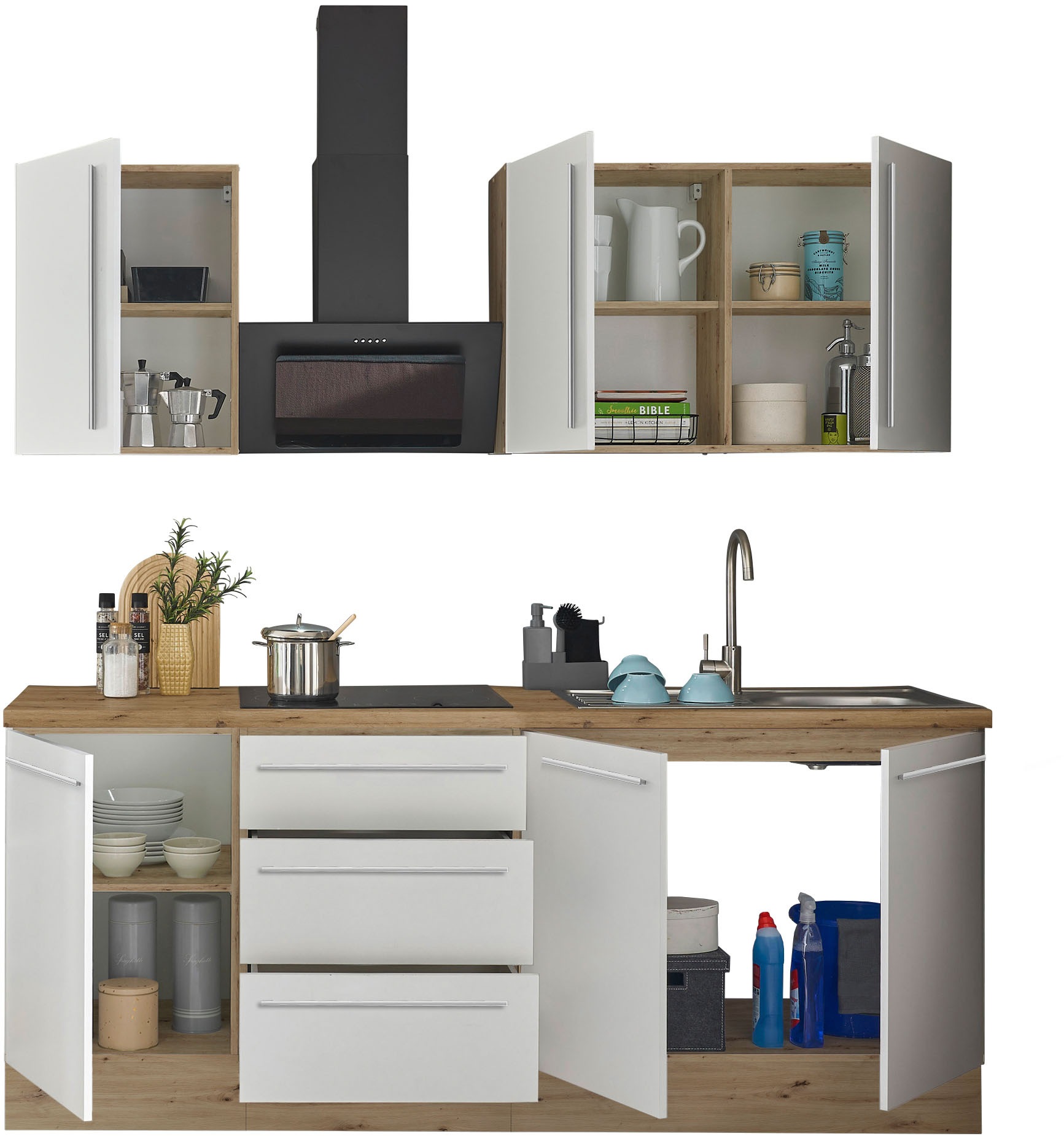 KOCHSTATION Küchenzeile »Florida«, Breite 210 cm, Softclose für Türen und Schubkästen, ohne E-Geräte