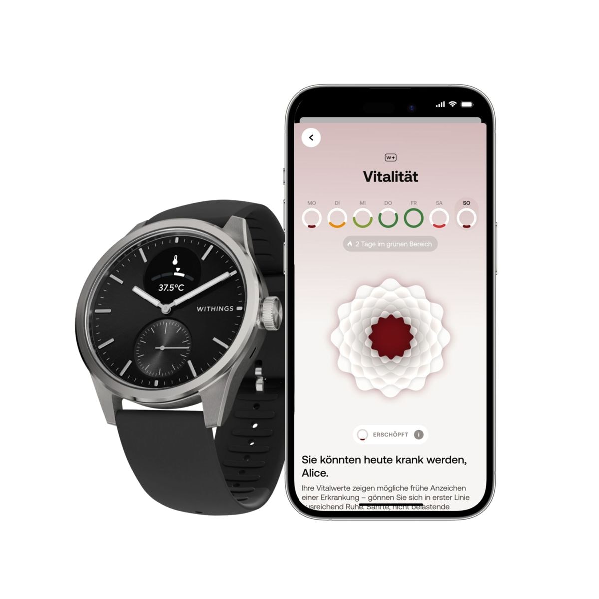 Withings Smartwatch »ScanWatch 2, Akku bis 35 Tage, appfähige« (0,42 cm / 1,65 ″)