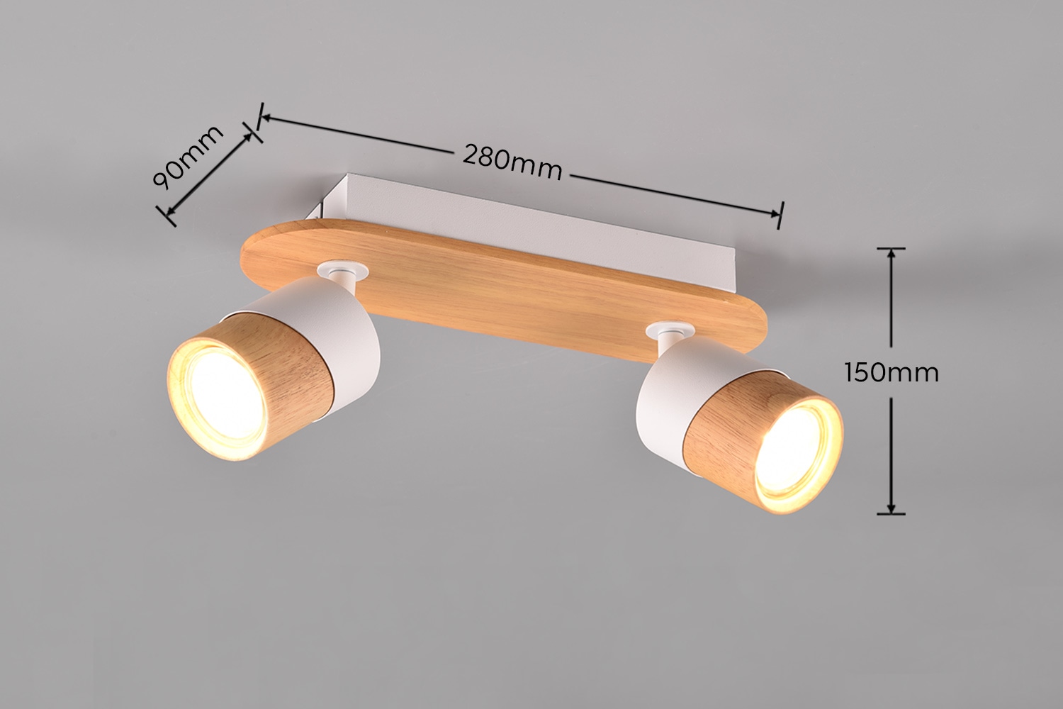 TRIO Leuchten Deckenstrahler »ARUNI, Spot 2-flammig Wandspot Deckenspot exkl 2x GU10 max 10W«, 2 flammig, Leuchtmittel GU10 | Leuchtmittel wechselbar, Deckenstrahler mit Materialmix Holz / Metall für Küche Flur Wohnzimmer