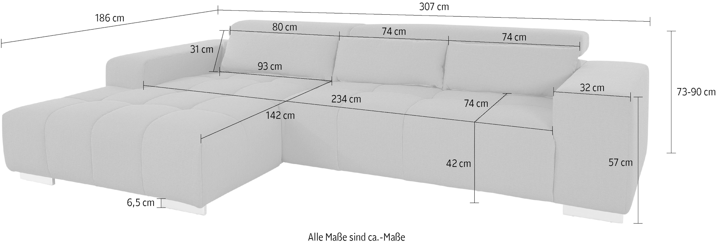 COTTA Ecksofa »Orion L-Form«, mit Kopfteilverstellung & 3 Nierenkissen