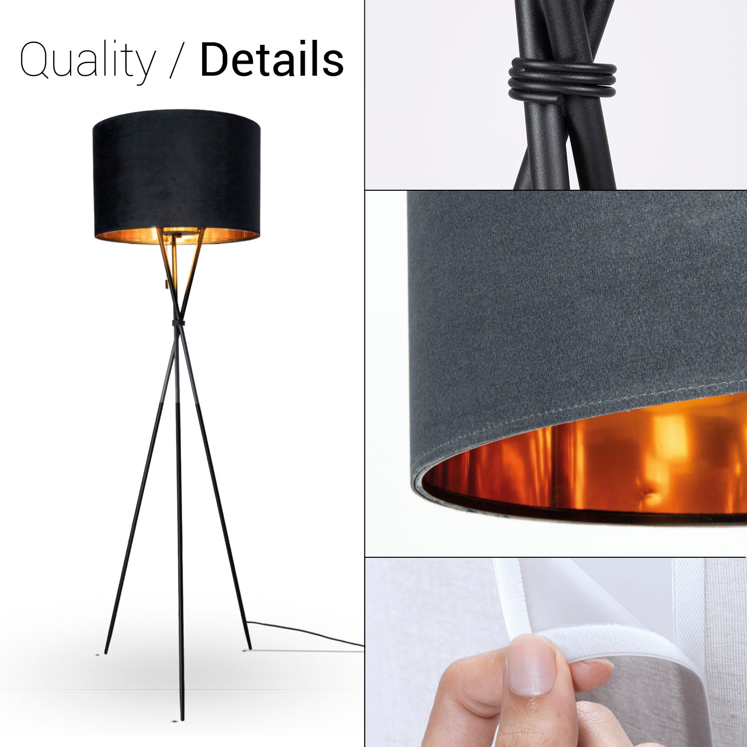 Paco Home Stehlampe »Kate uni Color« E27 Wohnzimmer Dreibein Standleuchte Velour Höhe 177,5cm Filigran E27