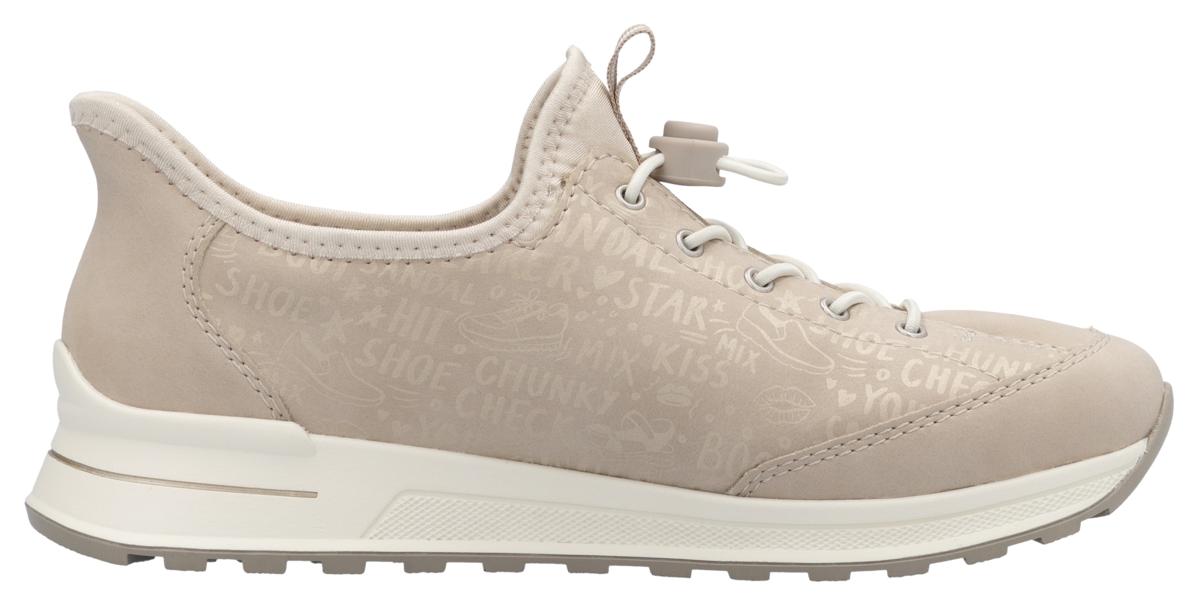 Rieker Slip-On Sneaker, Schlupfschuh, Freizeitschuh, Halbschuh mit Lettering-Print