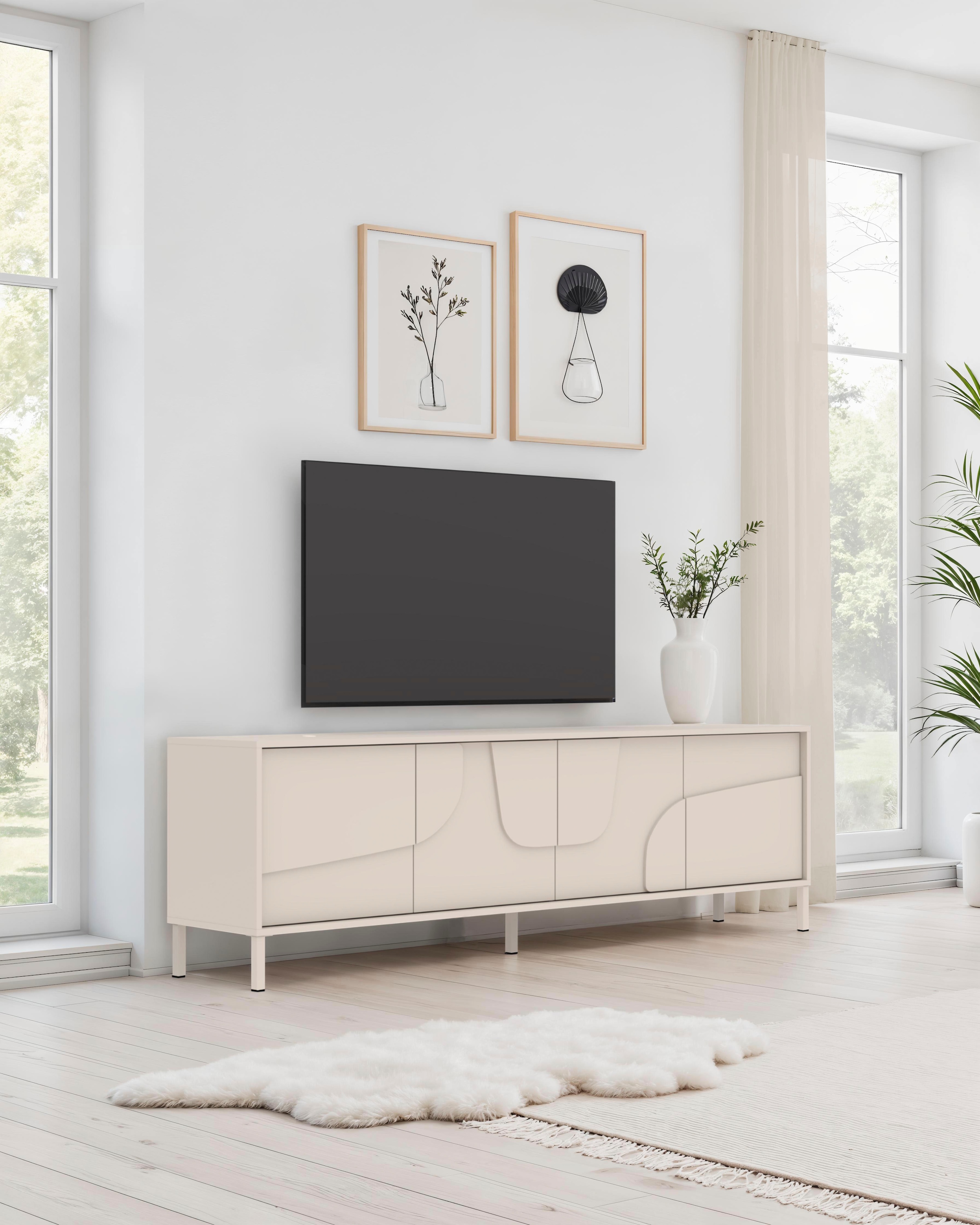 INOSIGN Lowboard »Stone, 205 cm breit, 4 Türen, TV-Schrank, TV-Kommode, Medienboard« 3D-Design, Push-to-open, Innenraum großzügig, Füße 14/2 cm wählbar