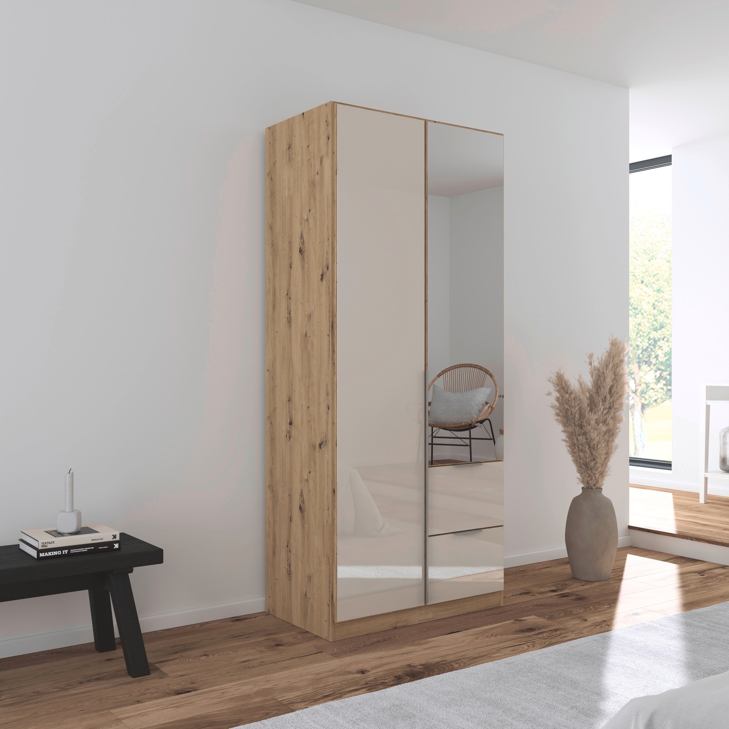 rauch Drehtürenschrank »Kleiderschrank Kleiderschränke Schrank Garderobe AGORDO mit Glasfront«, (in zwei Griff-Farben, Breiten 91-360 cm), mit Außenschubkästen, in 7 Breiten und 2 Höhen MADE IN GERMANY