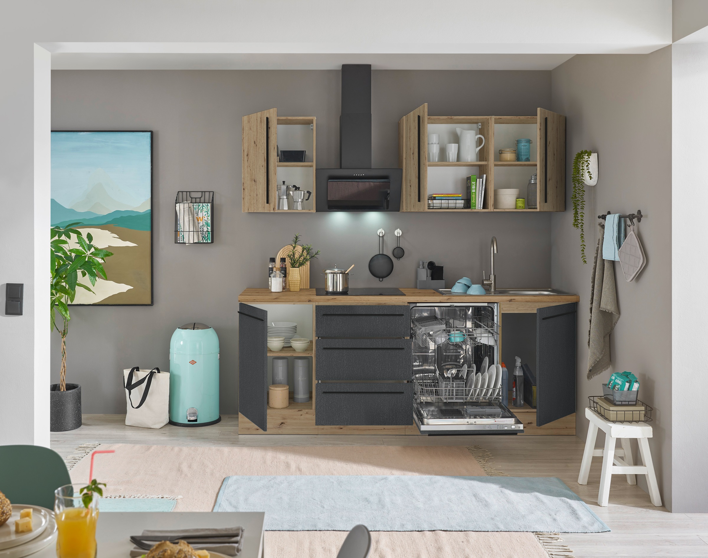 KOCHSTATION Küchenzeile »Florida«, Breite 220 cm, Softclose für Türen und Schubkästen, ohne E-Geräte