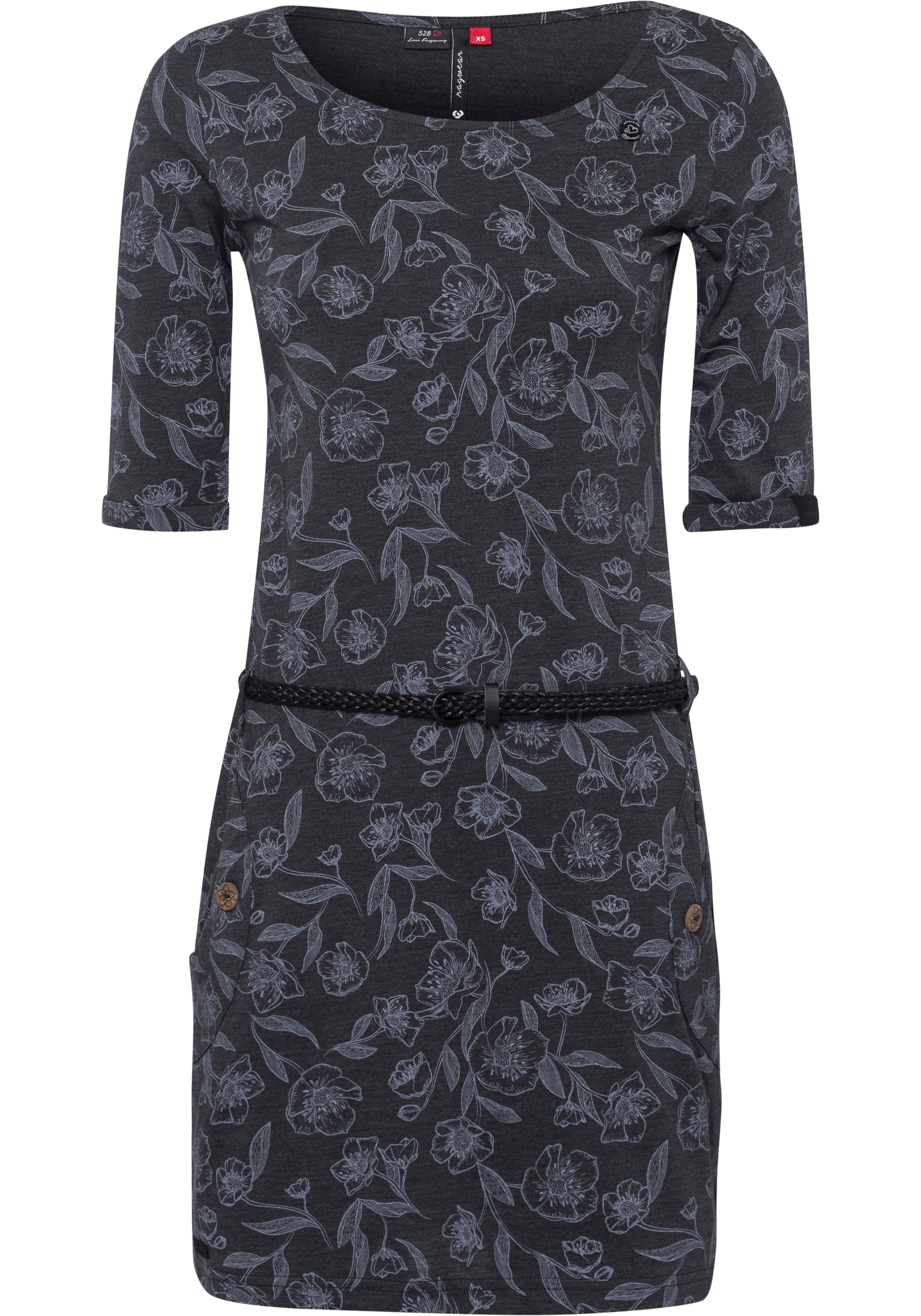 Ragwear Jerseykleid »TANYA FLOWER«, (2 bestellen natürlicher mit abnehmbarem Holzoptik online Zierknöpfen tlg., in mit Gürtel)