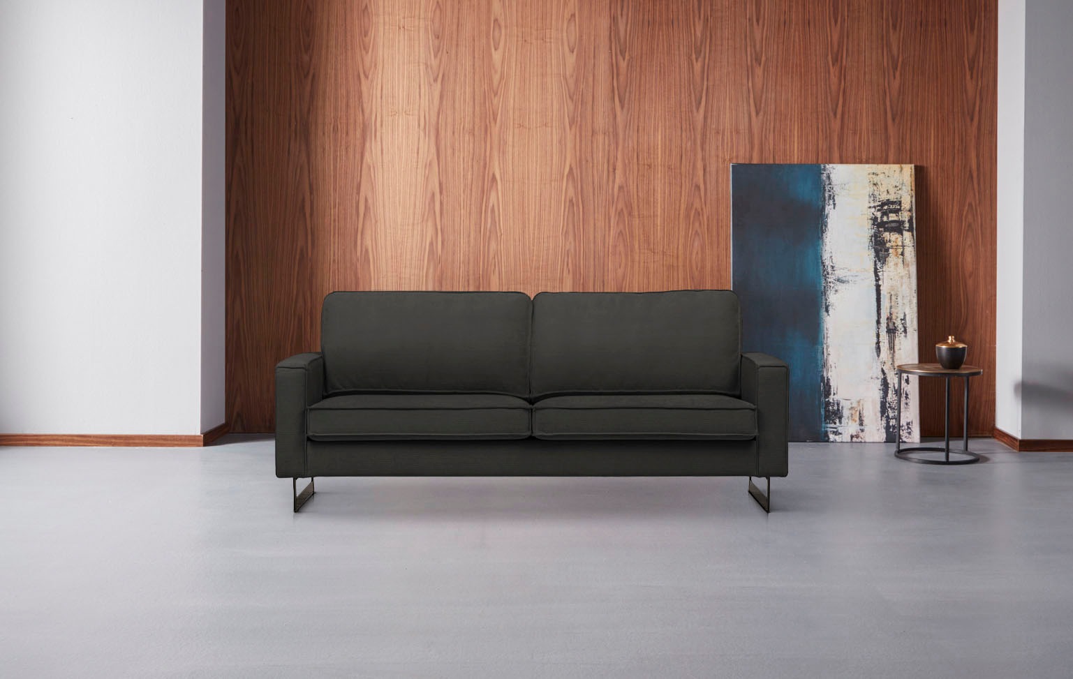 Home affaire 2-Sitzer »Pinto, 166 cm, Cord, Chenille, Lederoptik« mit Keder, schwarze Metallfüße, Wellenunterfederung