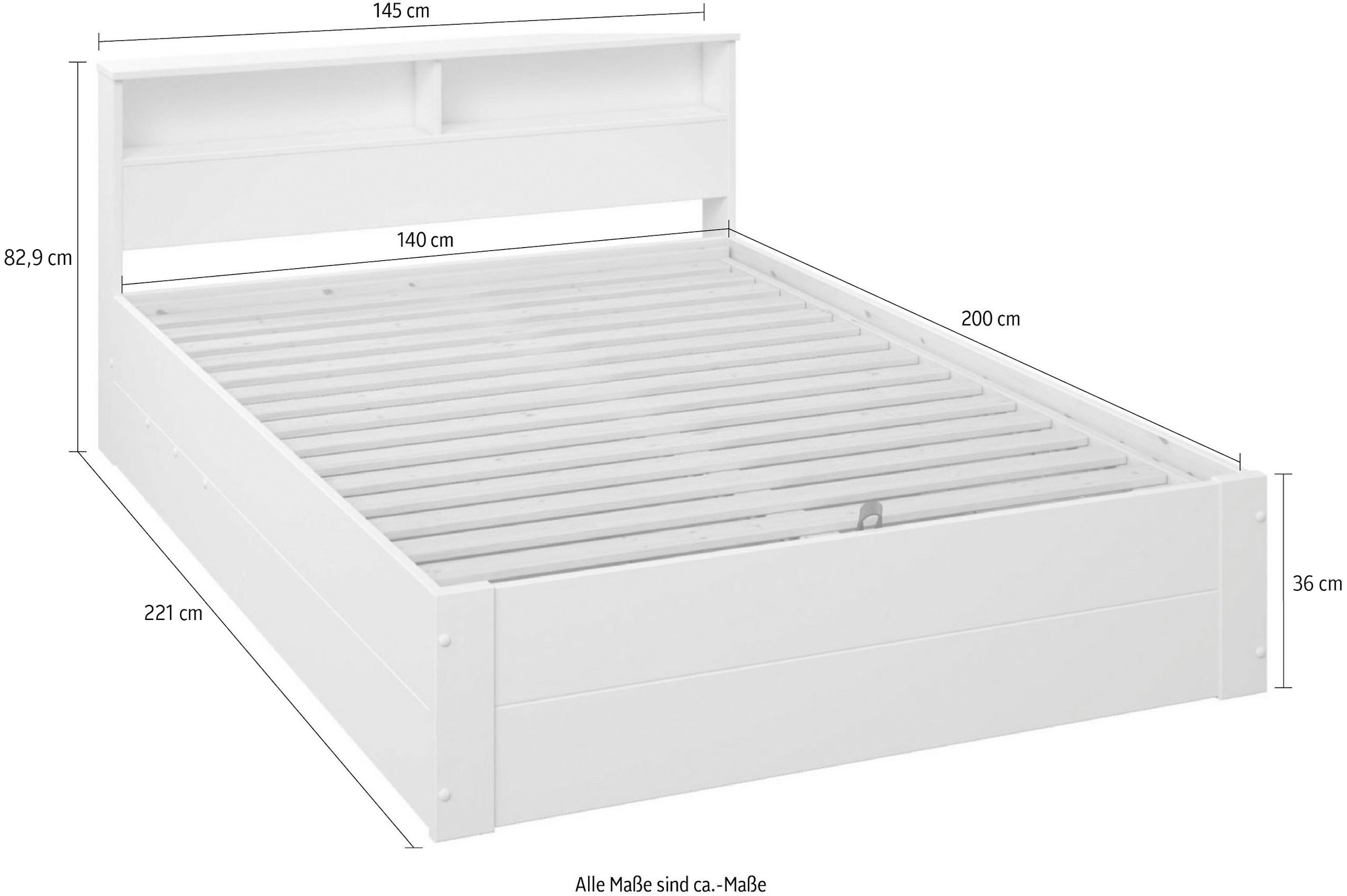 OTTO home Stauraumbett »MAREILLES, Bett, Made in Europe, FSC® zertifiziertes Massivholz« 140x200cm und 180x200cm,  Massivholz, Hebemechanismus, Stauraum im Kopfteil und unter dem Bett