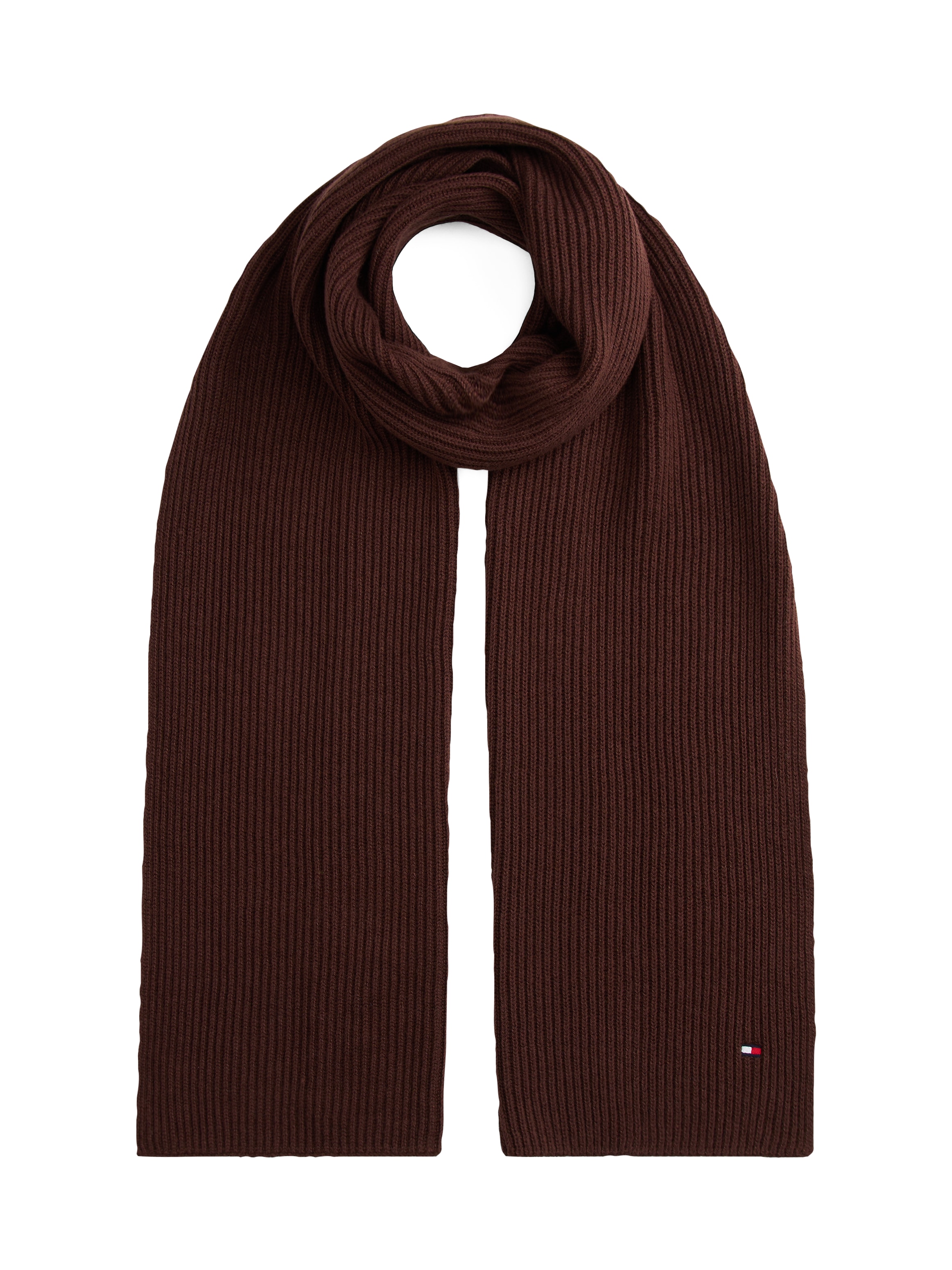 TOMMY HILFIGER Strickschal »TH FLAG PIMA COTTON CASH SCARF« mit Logostickerei, mit Kaschmiranteil Unisex Rich Walnut