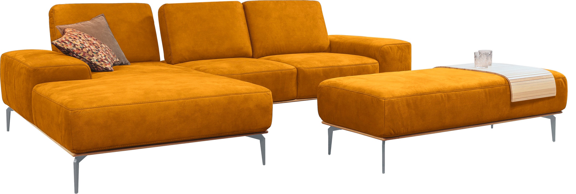 W.SCHILLIG Ecksofa »run, Designsofa mit tollem Sitzkomfort, bequem, L-Form«, mit elegantem Holzsockel, Füße in Silber matt, Breite 279 cm