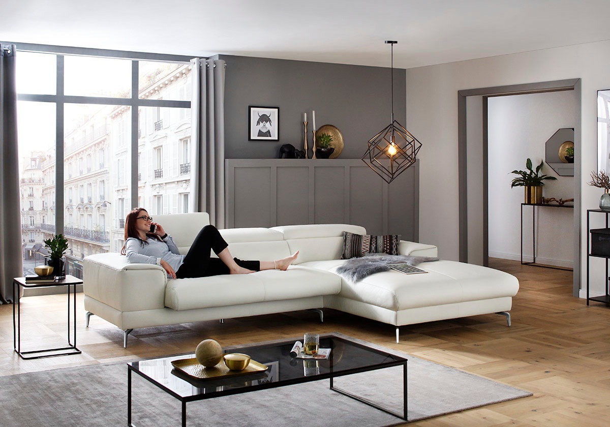 W.SCHILLIG Ecksofa »piedroo, Designsofa mit tollem Sitzkomfort, bequem und elegant, L-Form«, Kopfteilverstellung, wahlweise mit Sitztiefenverstellung, Breite 303cm