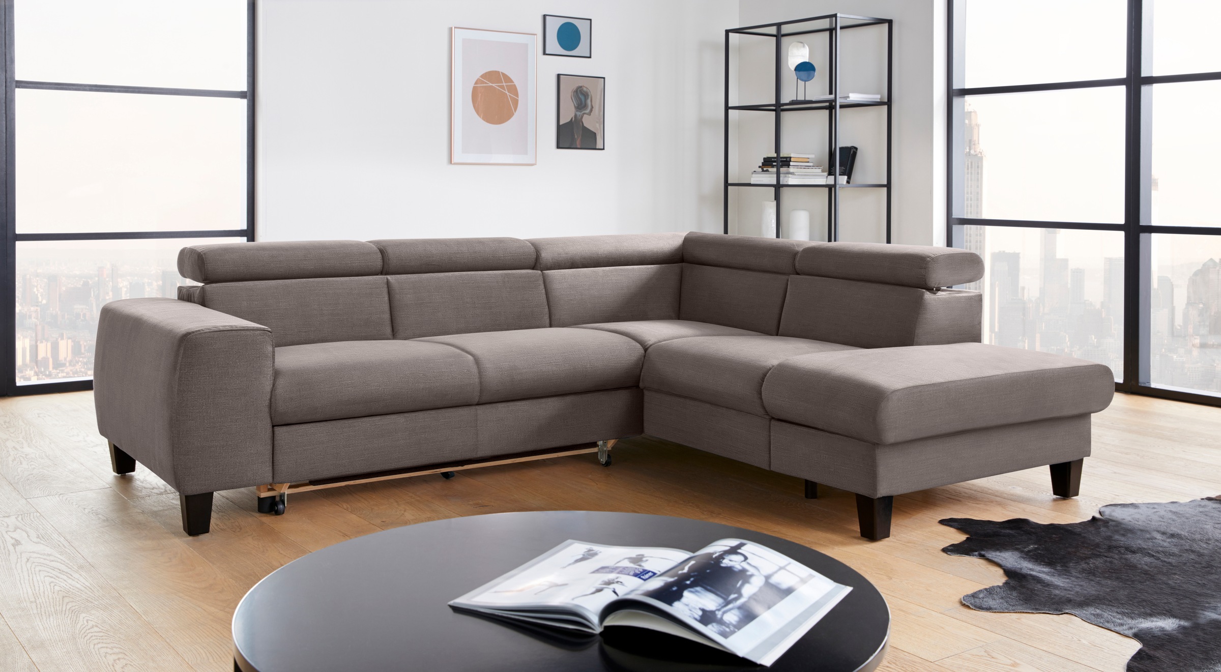 COTTA Ecksofa »Morven L-Form mit Kopfteilverstellung«, wahlweise mit Bettfunktion, Bettkasten & Wireless-Charger