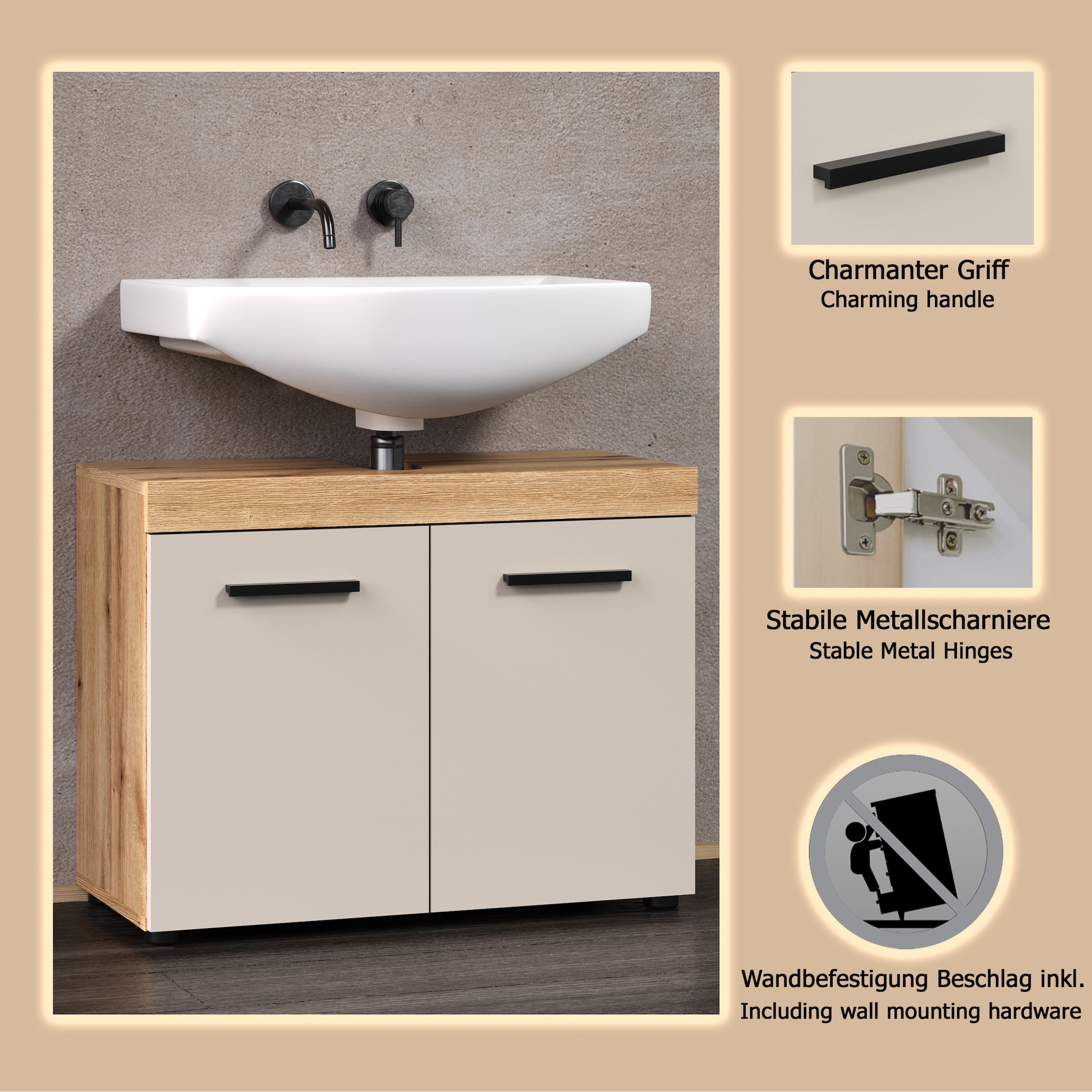 welltime Waschbeckenunterschrank »Isera« 1 Stk. tlg. Waschbeckenschrank mit 2 Türen – (B/T/H) 72/34/56 cm