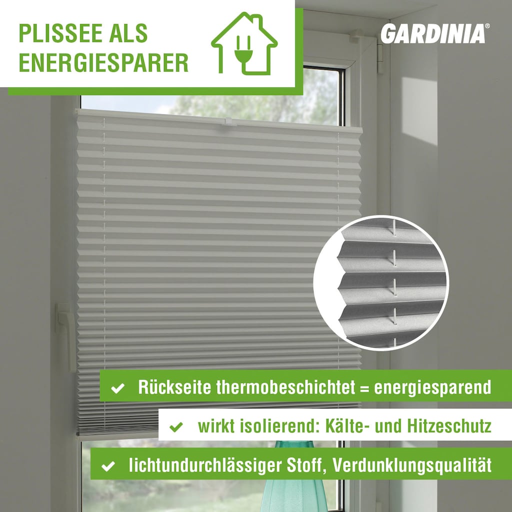 GARDINIA Plissee »Easyfix Thermo-Plissee mit 2 Bedienschienen Energiesparend«, verdunkelnd, energiesparend, ohne Bohren, verspannt